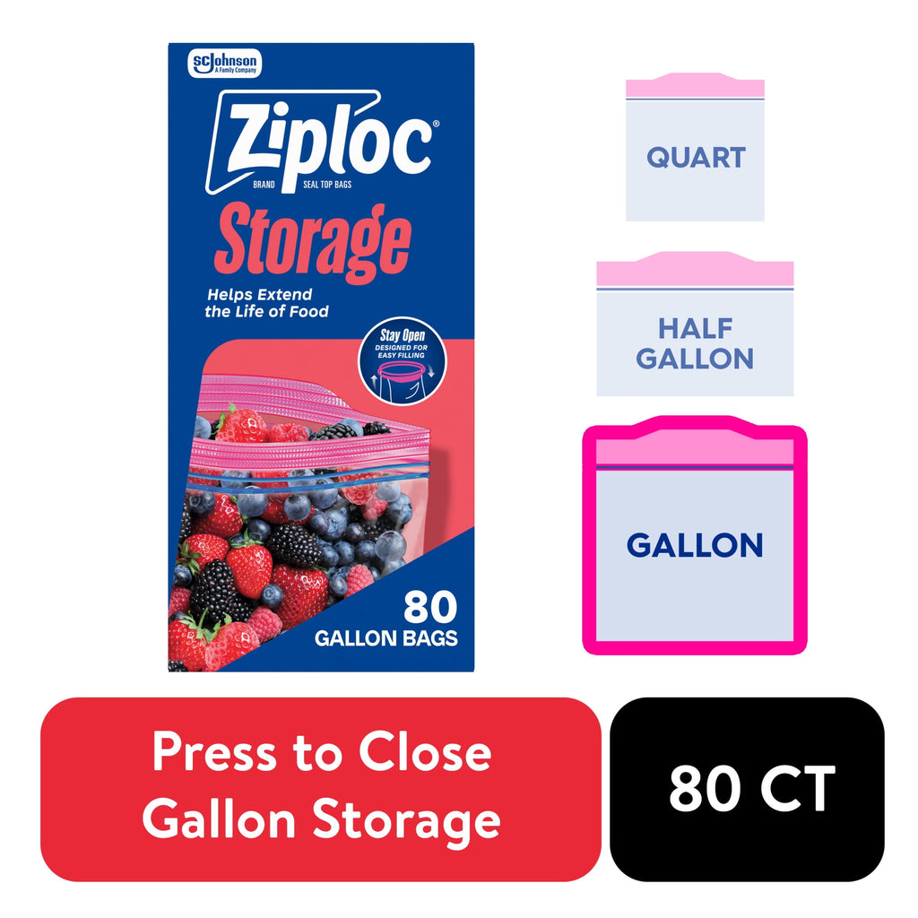 Ziploc Brand Storage Gallon Bags - School Supplies, Large Storage Bags for Food, 80 Count