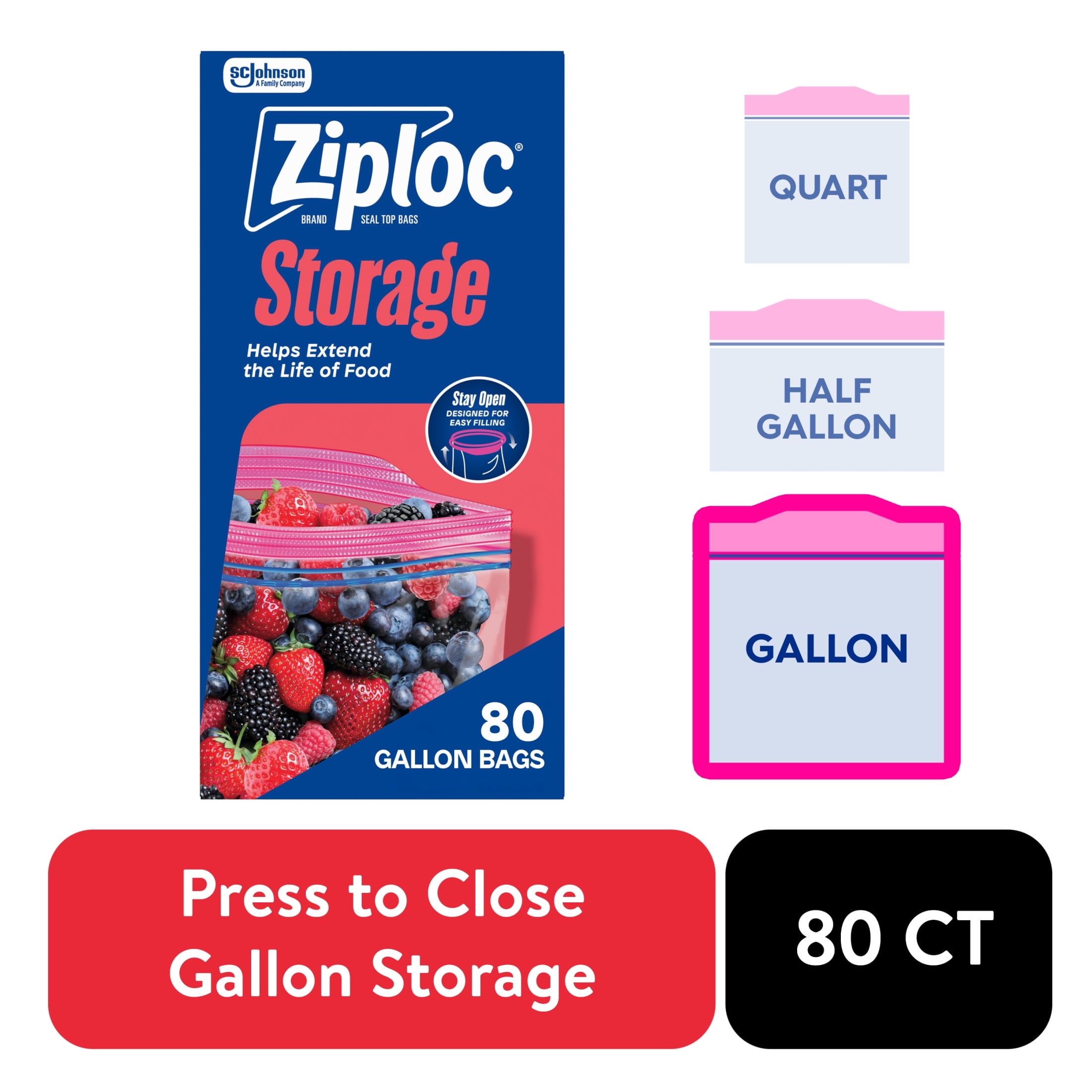 Ziploc Brand Storage Gallon Bags - School Supplies, Large Storage Bags for Food, 80 Count