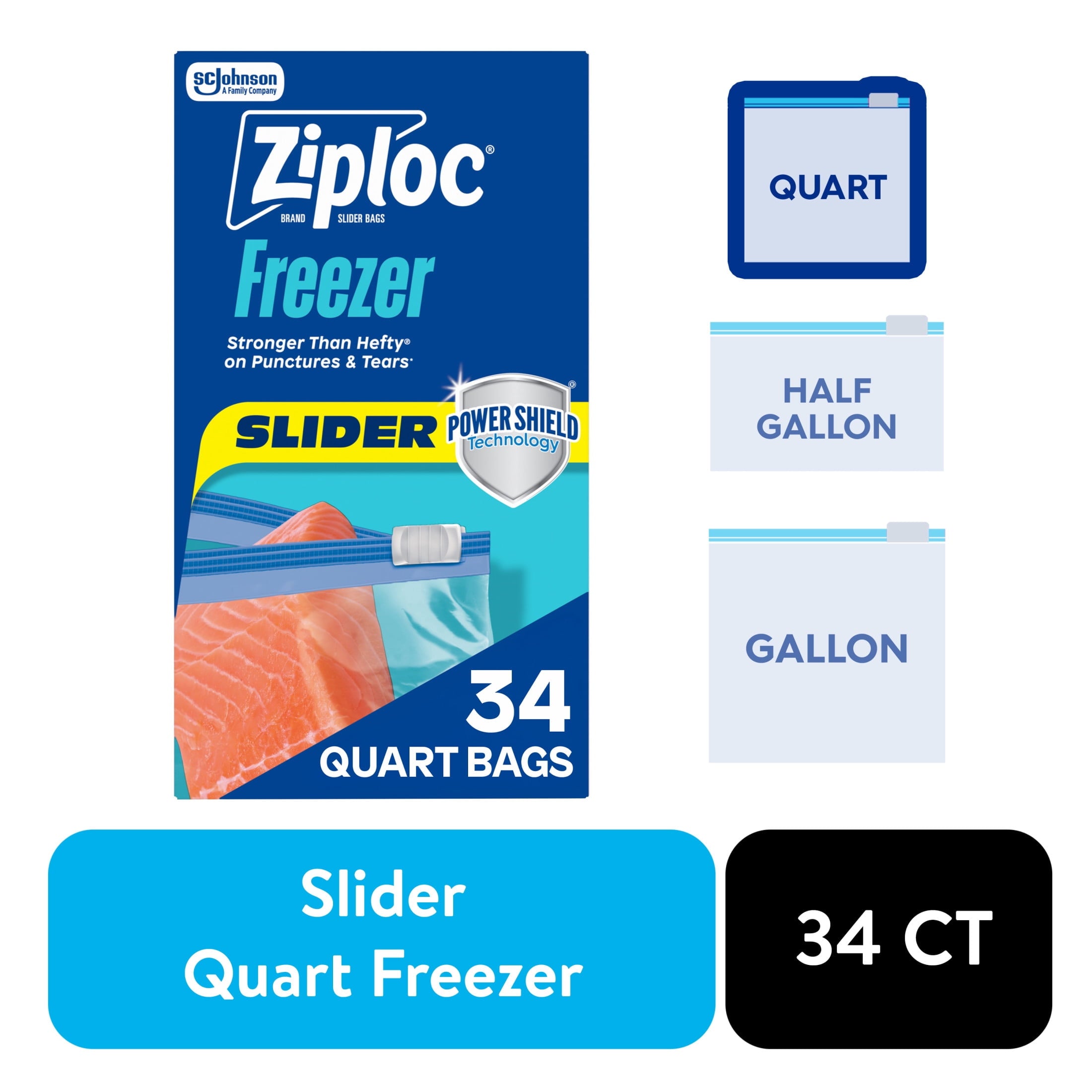 Ziploc® Brand Quart Freezer Slider Bags - Power Shield™ Technology for More Durability, 34 Count