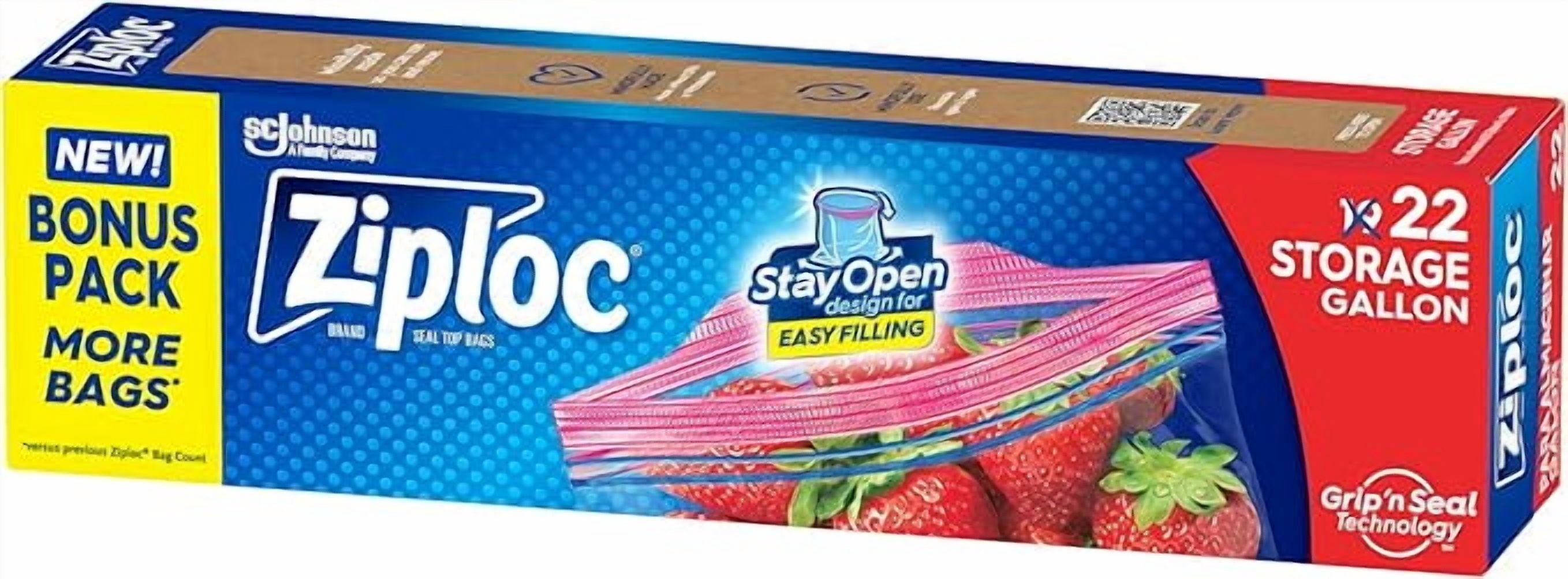 Ziploc Gallon Food Storage Bags - Stay Open Design with Stand-Up Bottom, Easy to Fill, 22 Count( Pack of 2 )