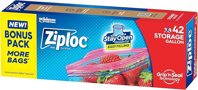 Ziploc Gallon Food Storage Bags - Stay Open Design with Stand-Up Bottom, Easy to Fill, 42 Count( Pack of 2 )