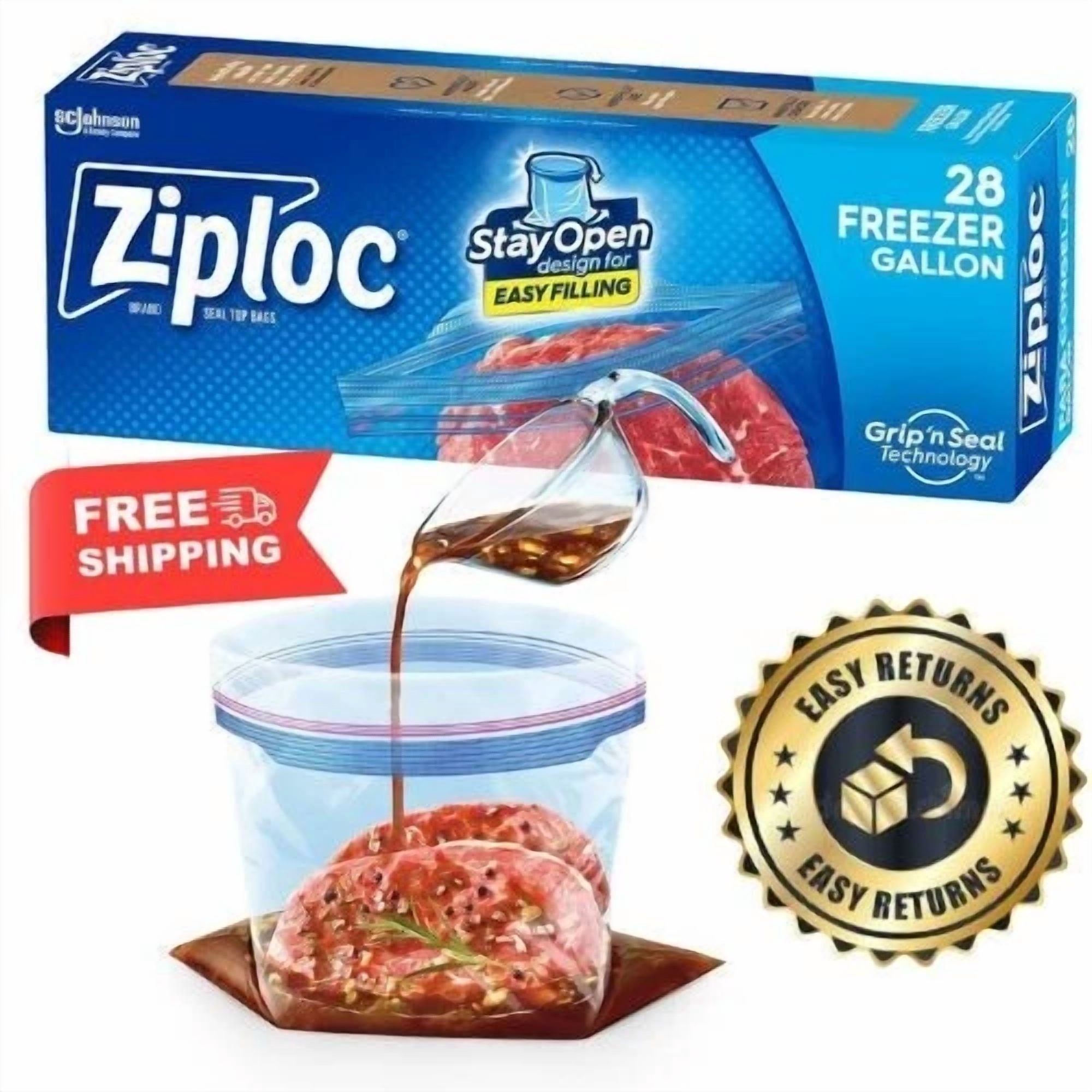 Ziploc Gallon Freezer Bags Food Storage Grip 'N Seal Zip Lock Bags 28 Count