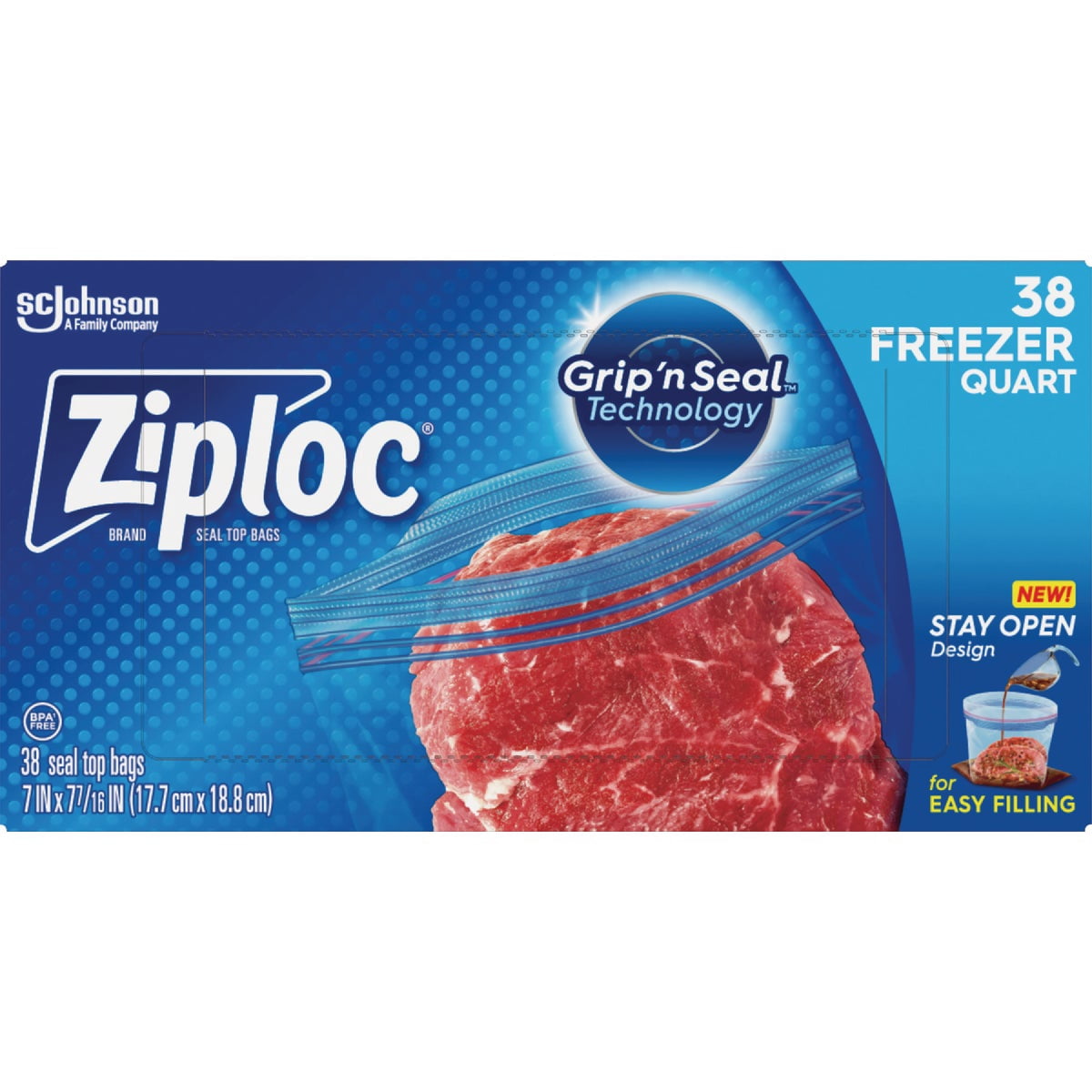 Ziploc Quart Food Storage Freezer Bags - Grip 'n Seal Technology for Easier Grip, Open, and Close, 38 Count, Pack of 3 114 Total Bags