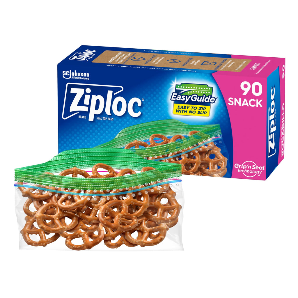 Ziploc® Snack Bags with EasyGuide™ Texture - Small Plastic Bags with Grip 'N Seal Technology, 90 Count