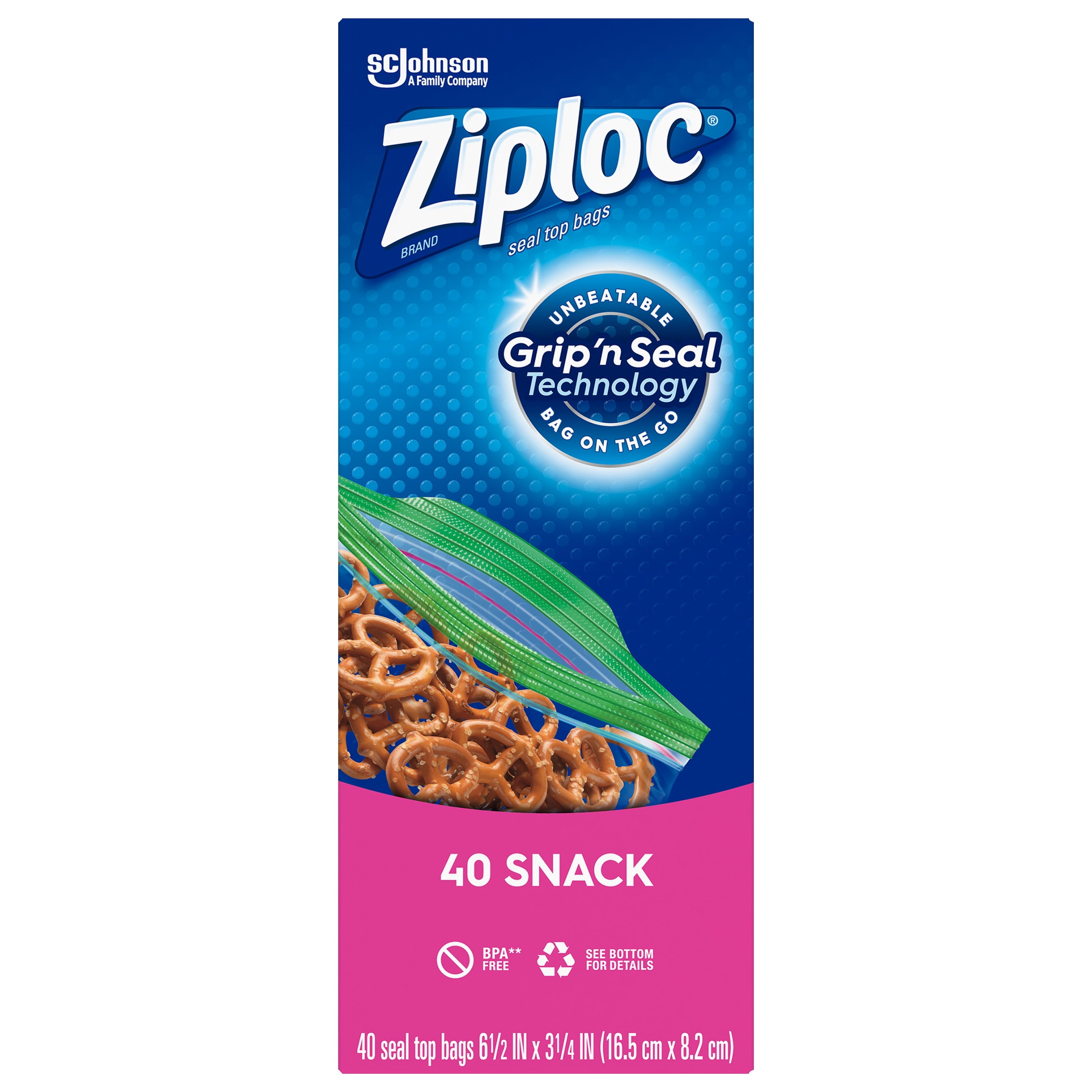 Ziploc Snack Bags with Grip 'n Seal Technology - 40 Count