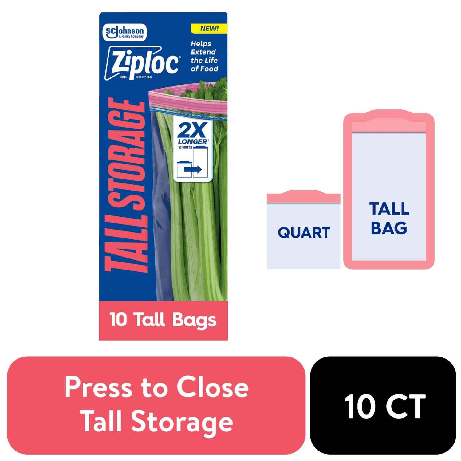 Ziploc® Brand Tall Storage Bags - Seal Top Closure, 10 Count