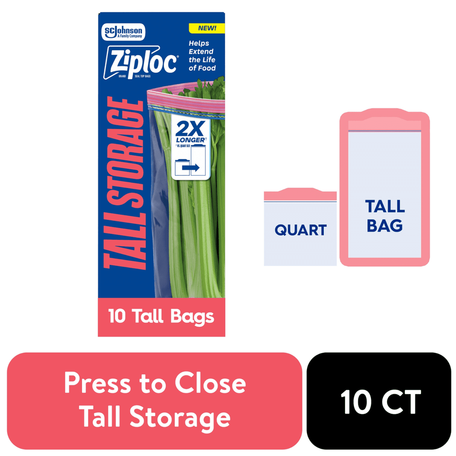 Ziploc® Brand Tall Storage Bags - Seal Top Closure, 10 Count