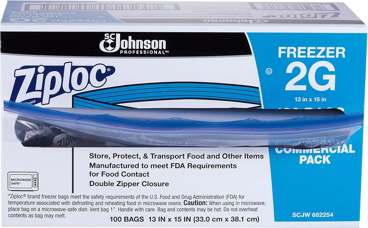 Ziploc Two Gallon Food Storage Freezer Bags - Grip 'n Seal Technology for Easier Grip, Open, and Close, 100 Count