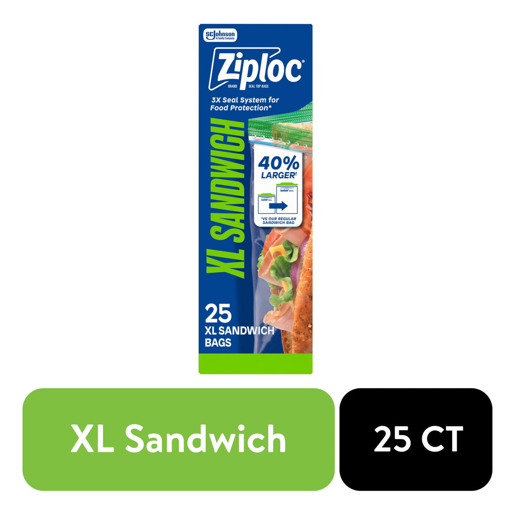 Ziploc® Brand XL Sandwich Bags with EasyGuide™ Texture - Grip 'n Seal Technology™, Food Storage, 25 Count