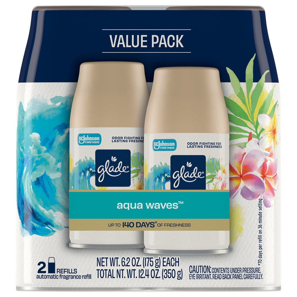 Glade Automatic Spray Refills - Air Freshener, Mothers Day Gifts, Infused with Essential Oils, Aqua Waves, 6.2 oz, 2 Count
