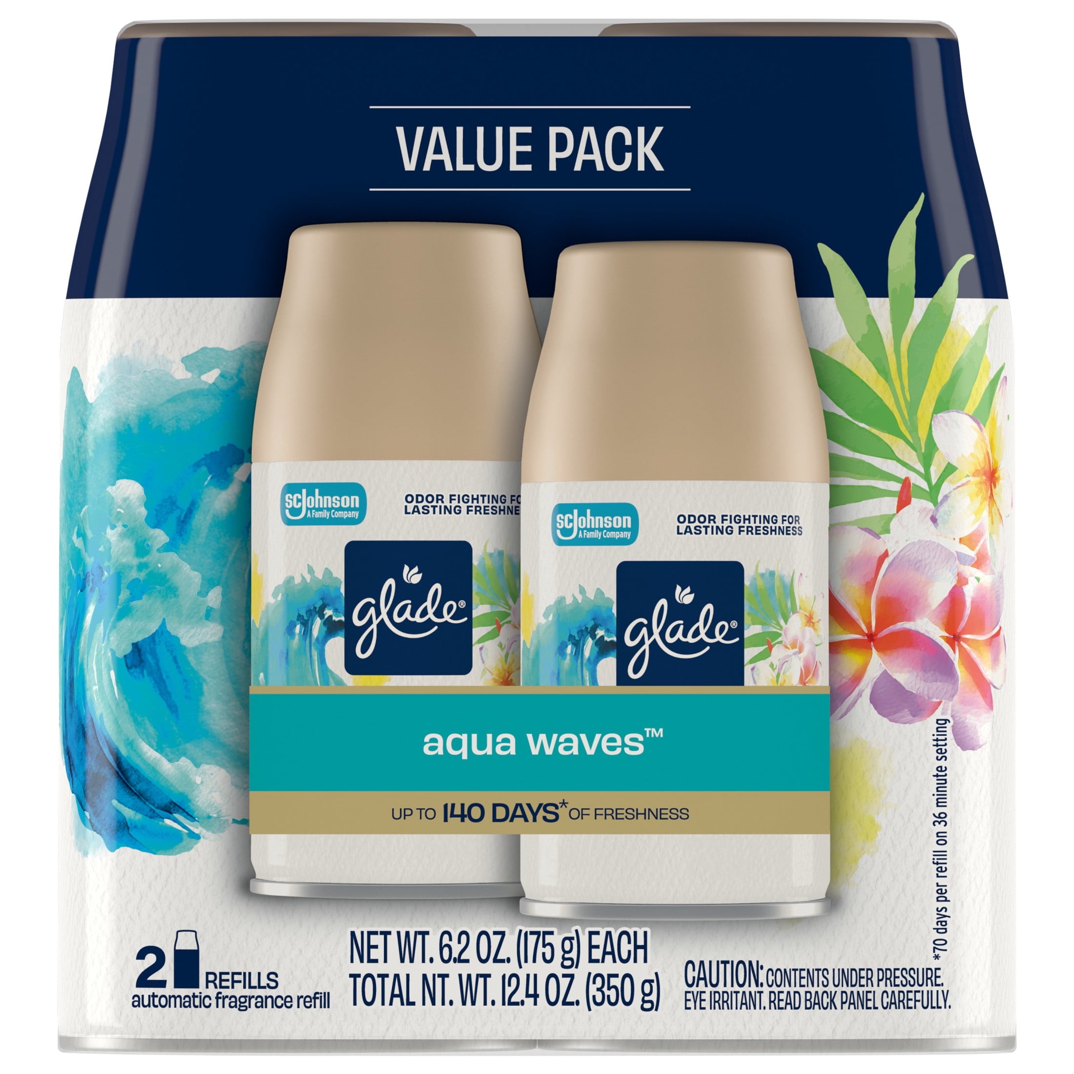 Glade Automatic Spray Refills - Air Freshener, Mothers Day Gifts, Infused with Essential Oils, Aqua Waves, 6.2 oz, 2 Count