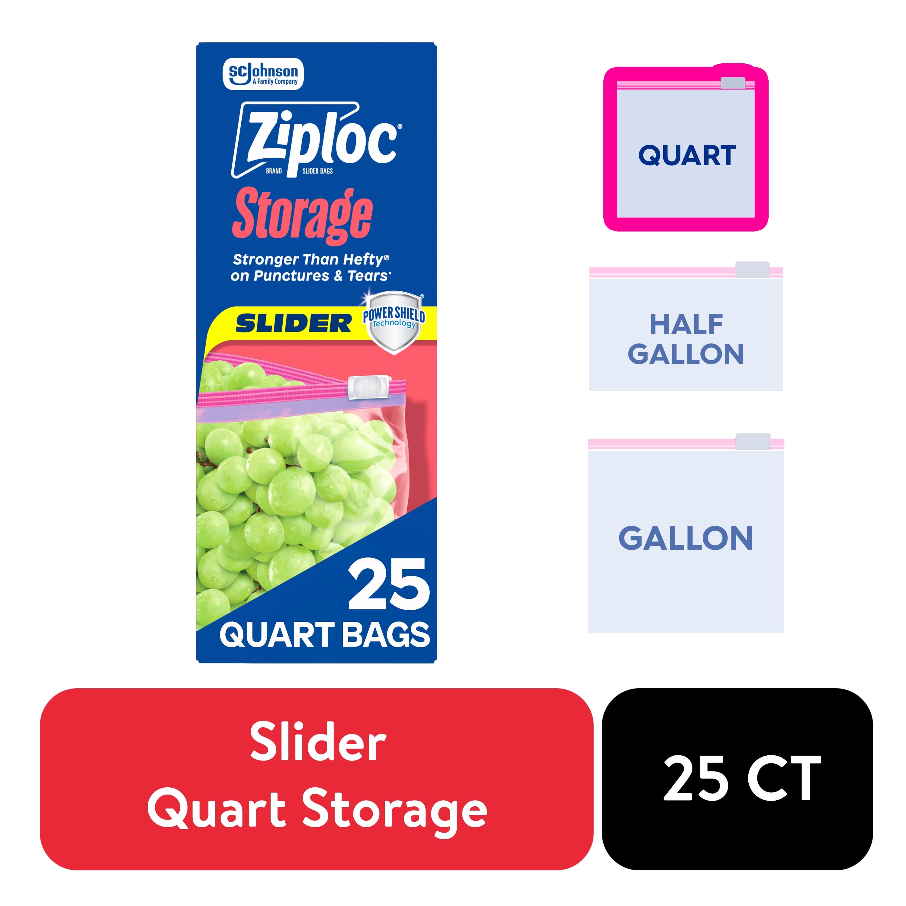 Ziploc® Brand Slider Quart Food Storage Bags with Power Shield Technology - 25 Count - 3-Pack
