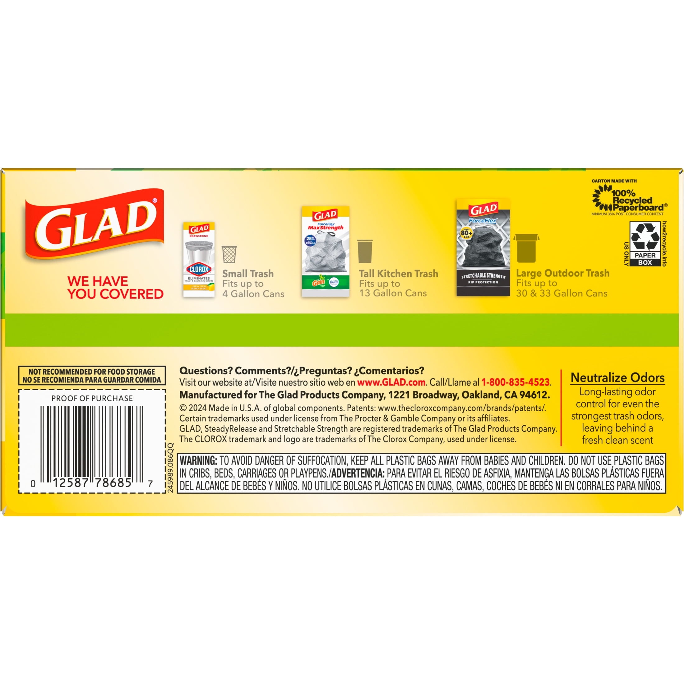 Glad ForceFlex Tall Kitchen Drawstring Trash Bags - 13 Gal, Gain Original with Febreze, 40 Count - 6-Pack