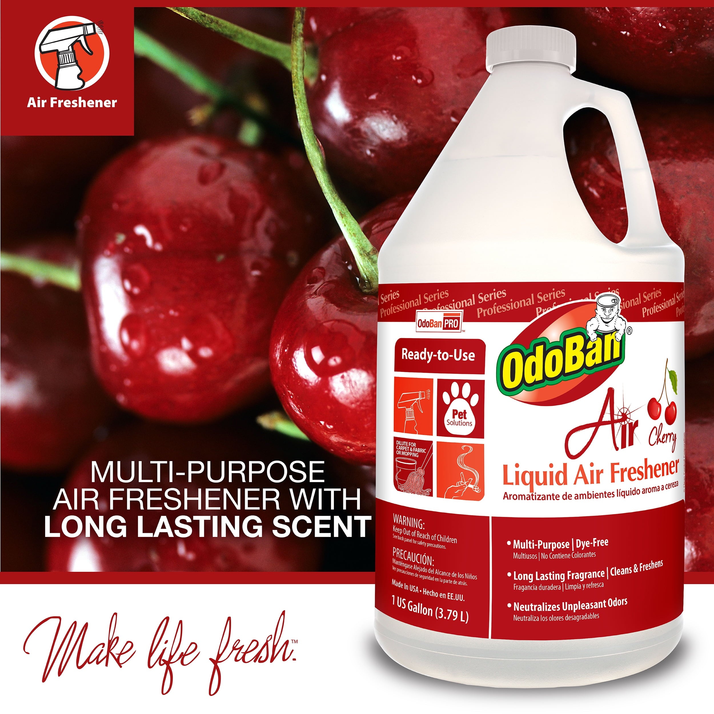 OdoBan Professional Cleaning Ready-to-Use Liquid Air Freshener - Cherry, 1 Gallon, 2-Pack