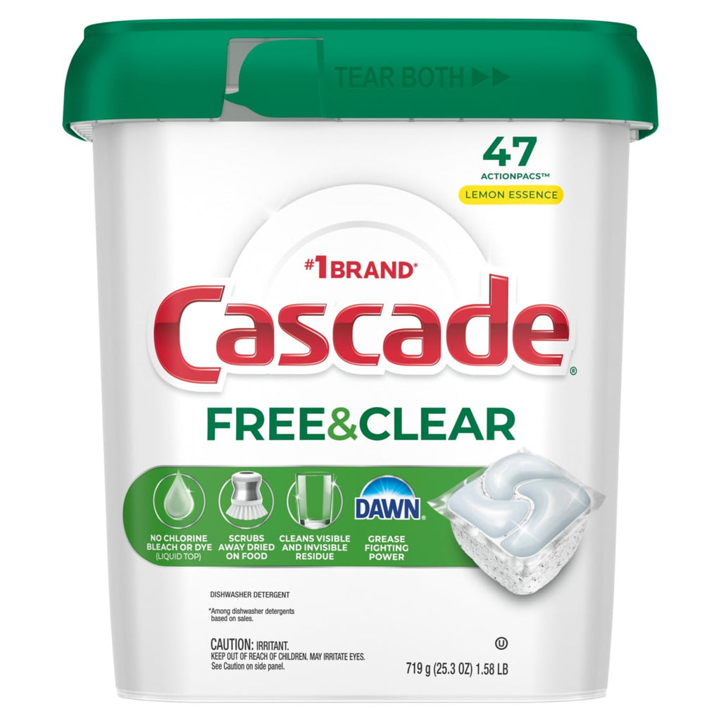 Cascade Free & Clear Dishwasher Pods - Dishwasher Detergent, Dish Detergent Soap, Lemon, 47 count