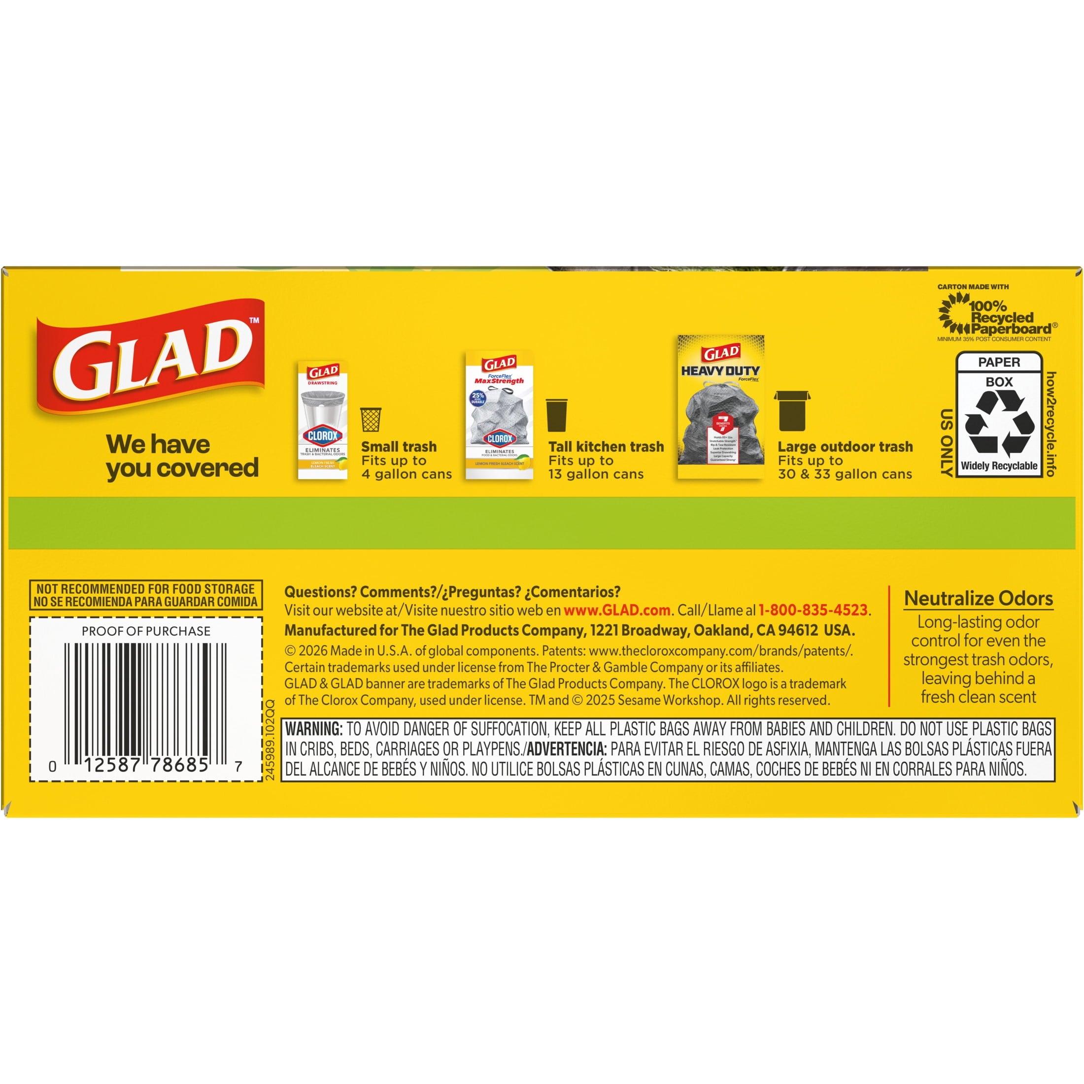 Glad ForceFlex Tall Kitchen Drawstring Trash Bags - 13 Gal, Gain Original with Febreze, 40 Count - 6-Pack