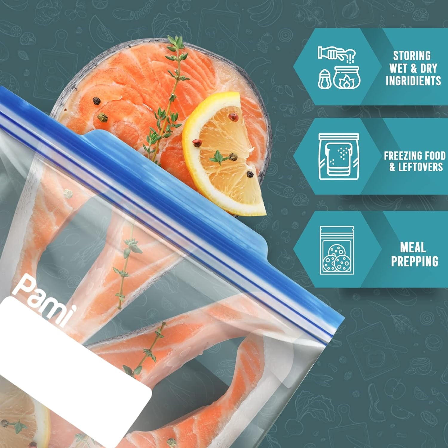 PAMI Extra-Thick Food Storage Bag with Double Zipper - 10 count Expandable Bottom Leakproof Plastic Gallon Ziploc Bags
