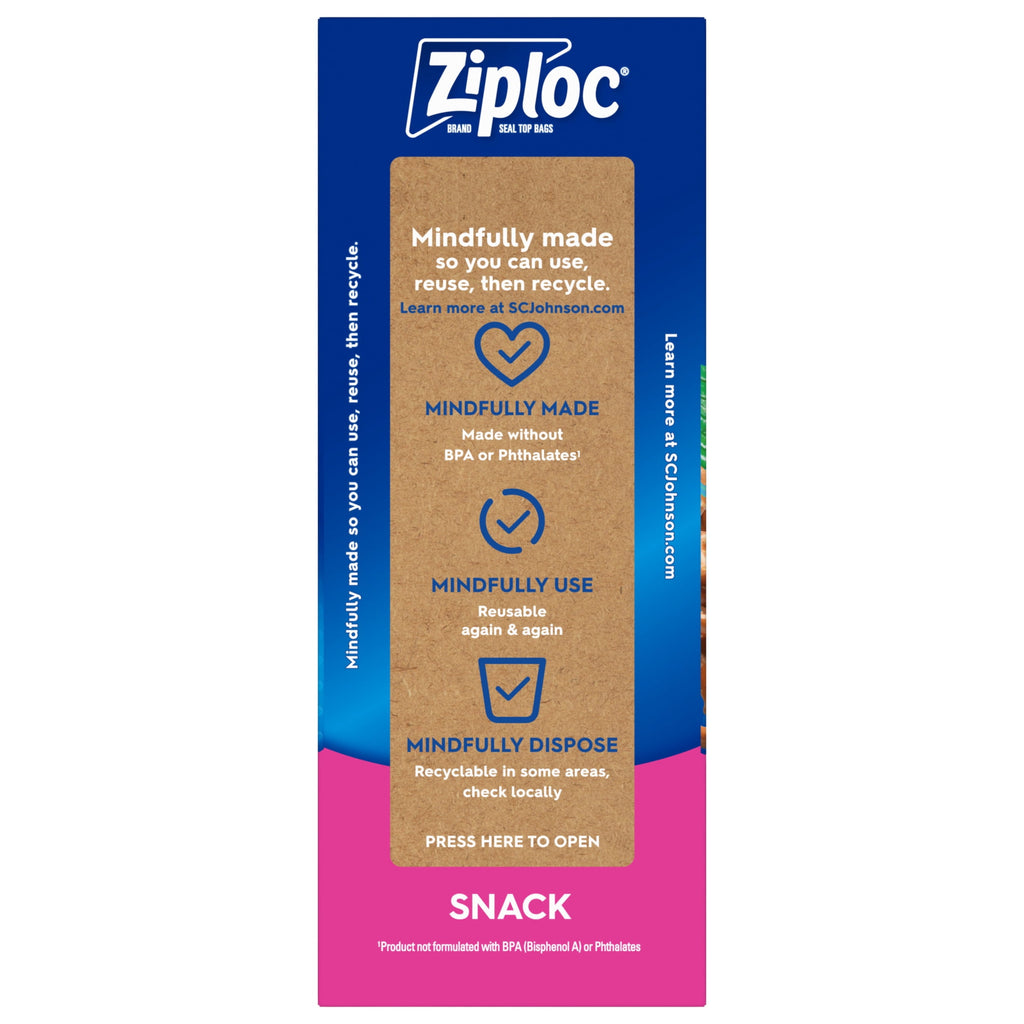 Ziploc® Snack Bags with EasyGuide™ Texture - Small Plastic Bags with Grip 'N Seal Technology, 90 Count