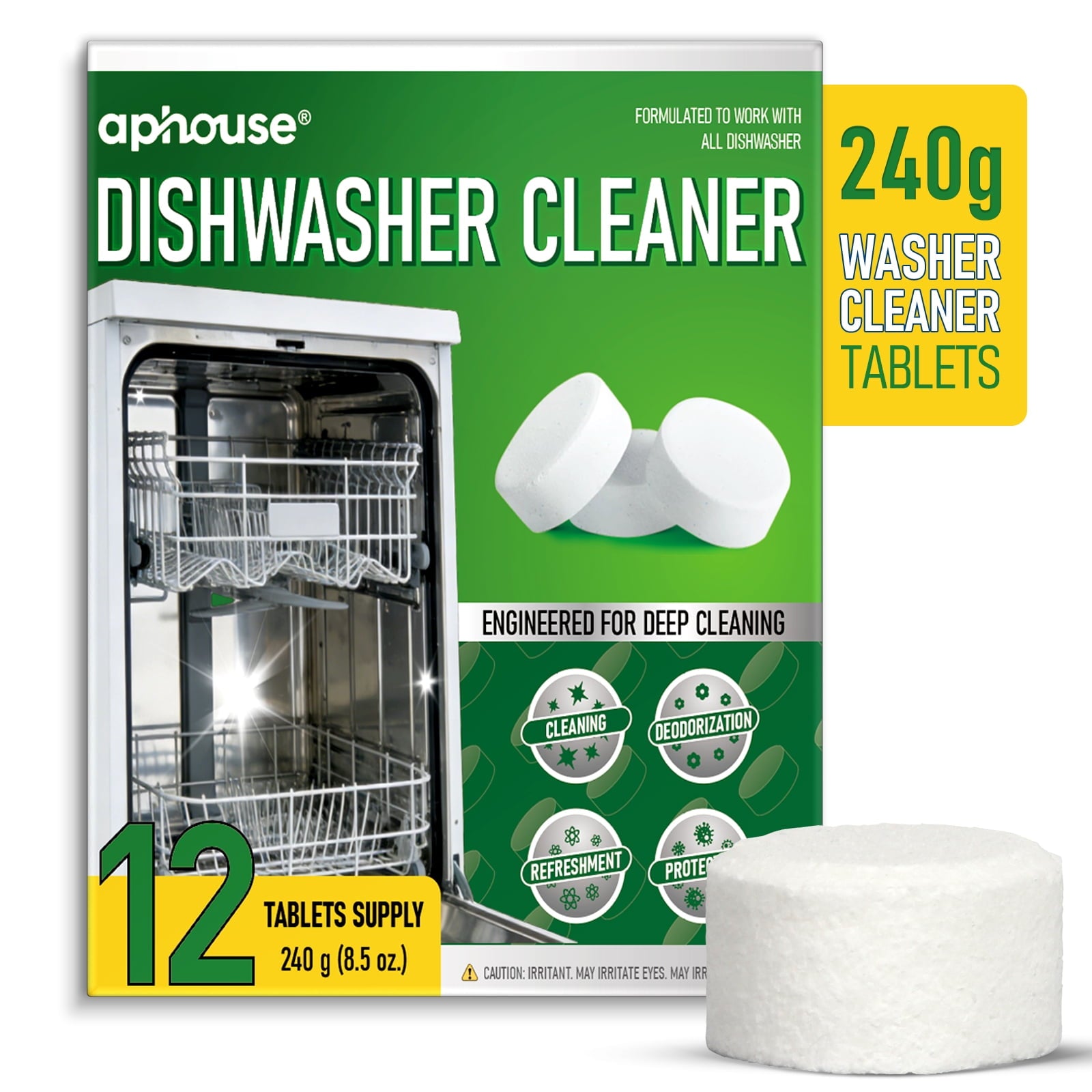 aphouse Dishwasher Cleaner And Deodorizer - 12 Tablets, Deep Cleaning Descaler for Dishwasher, Septic Safe, Removes Odor Causing Limescale
