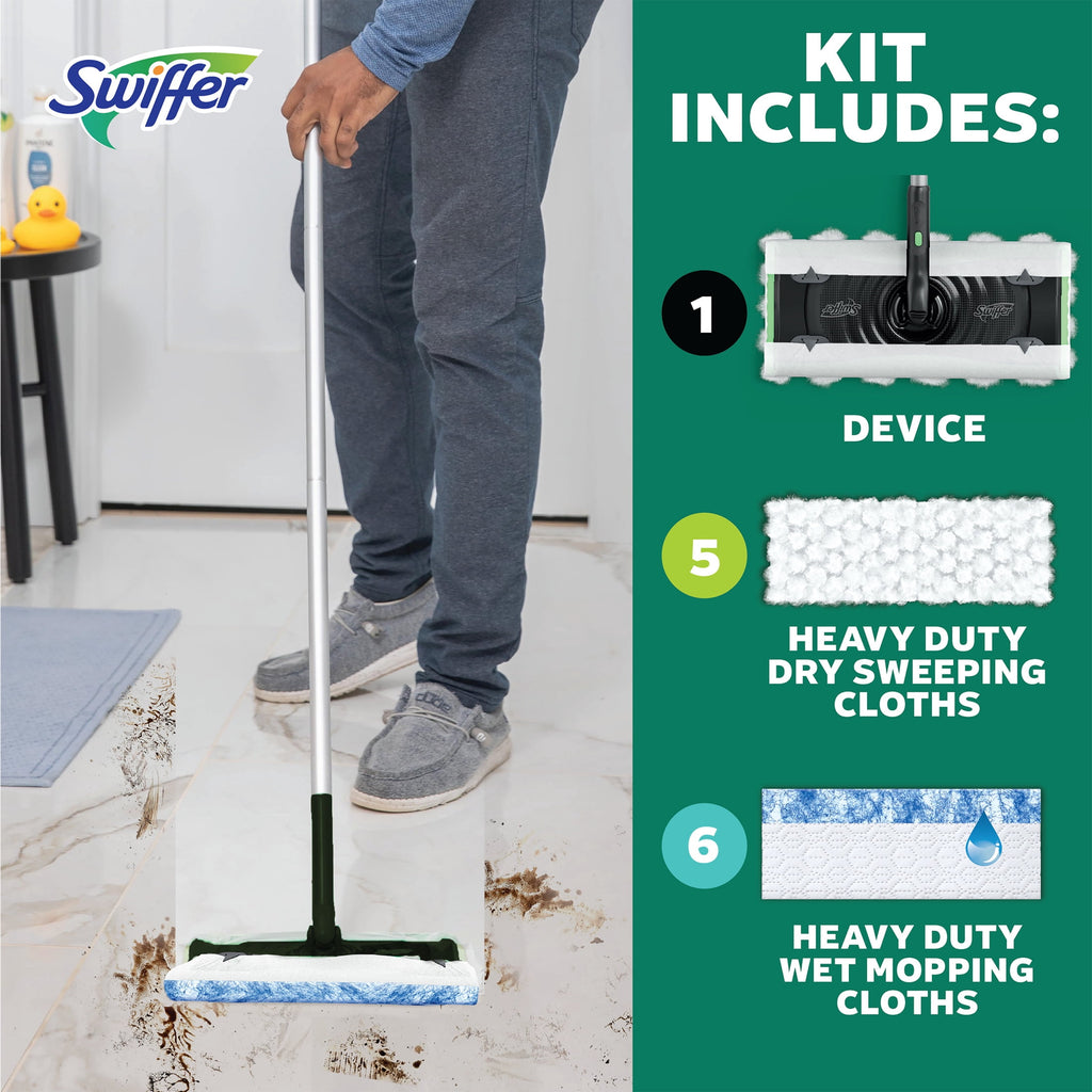 Swiffer Sweep and Mop Deluxe - 2-in-1 Floor Mopping and Sweeping Kit, 1 Device, 5 Sweep Refills, 6 Mop Refills