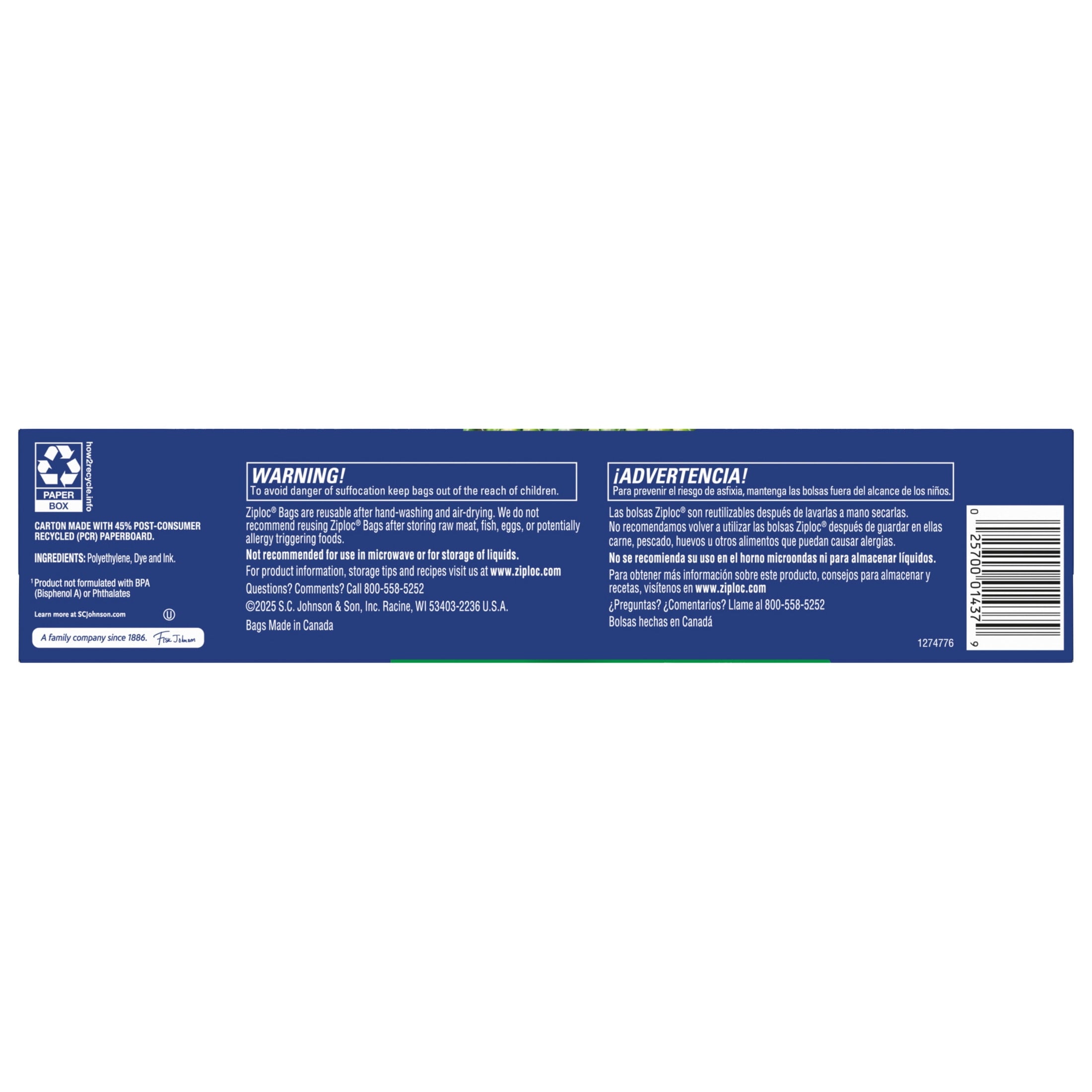 Ziploc® Brand Gallon Produce And Food Storage Bags - Breathable Bag, Moisture Control, 15 Count