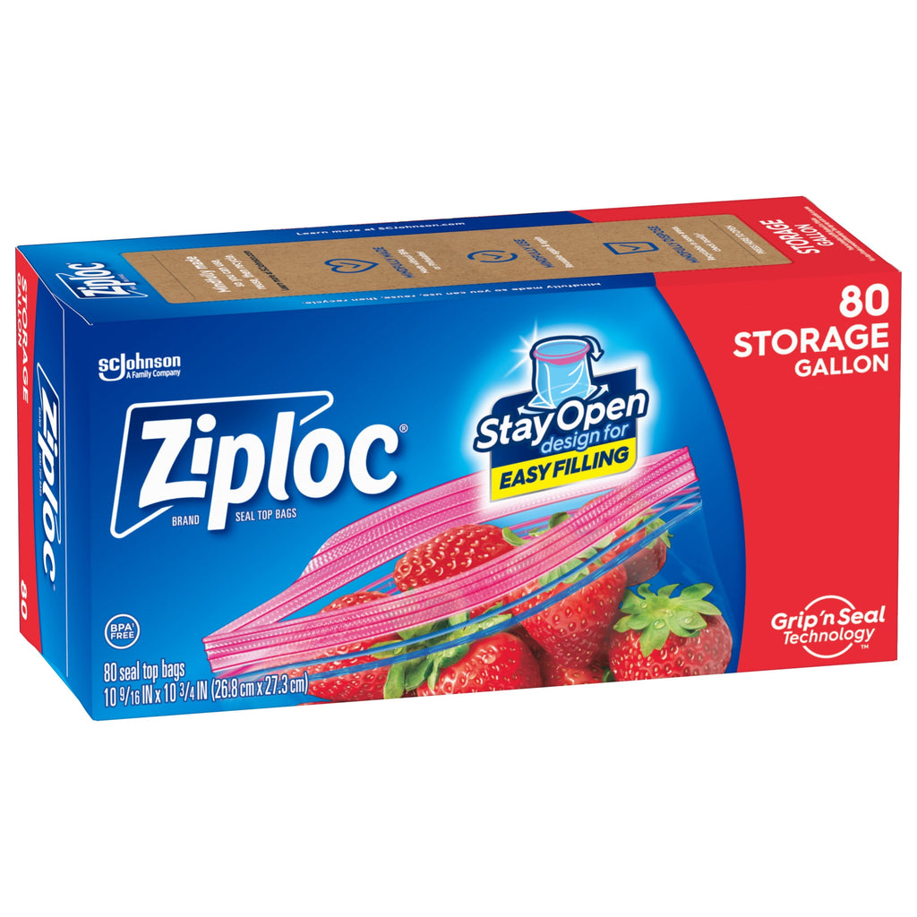 Ziploc Brand Storage Gallon Bags - School Supplies, Large Storage Bags for Food, 80 Count