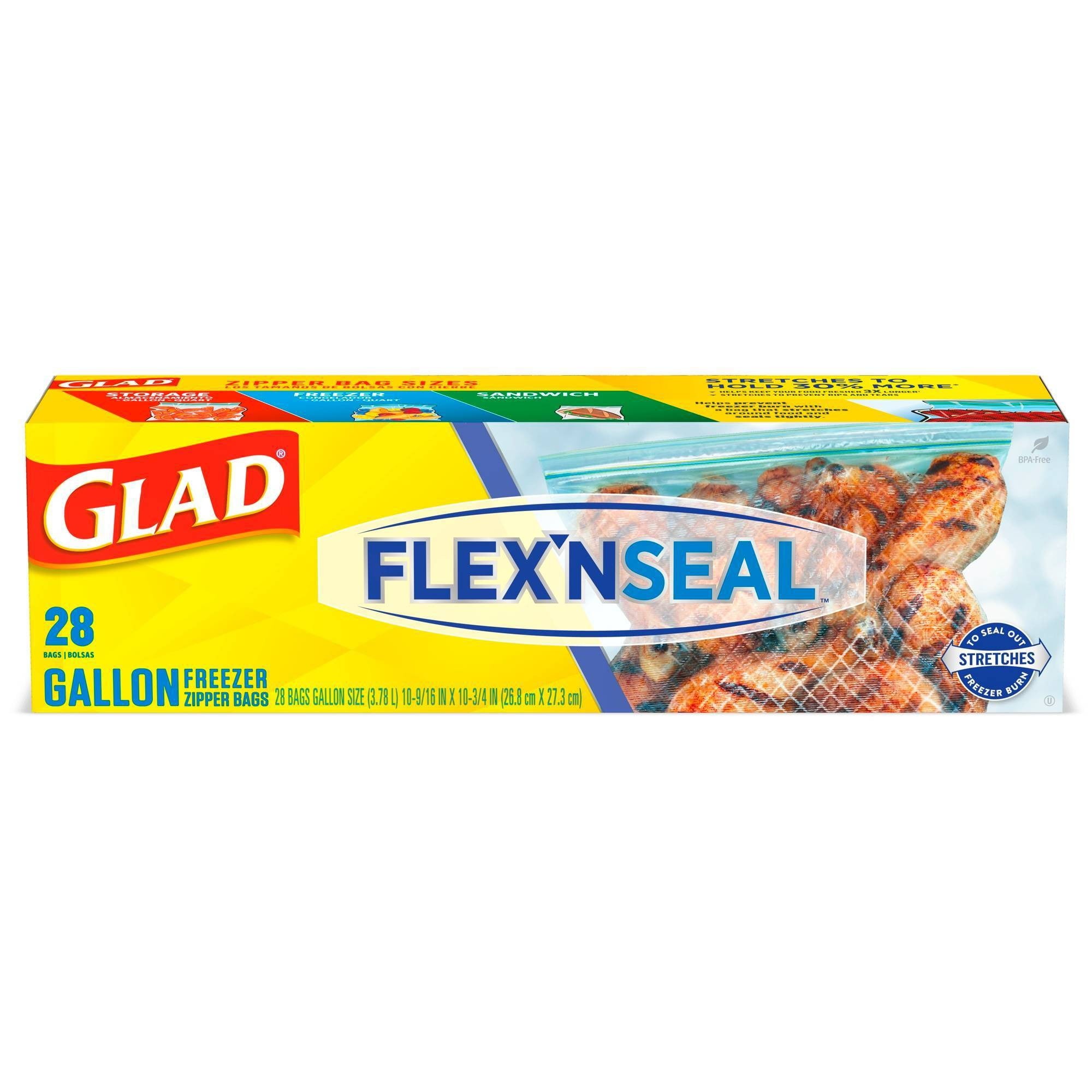 Glad Flex'nseal Zipper Freezer Storage Gallon Bags (Pack of 8)