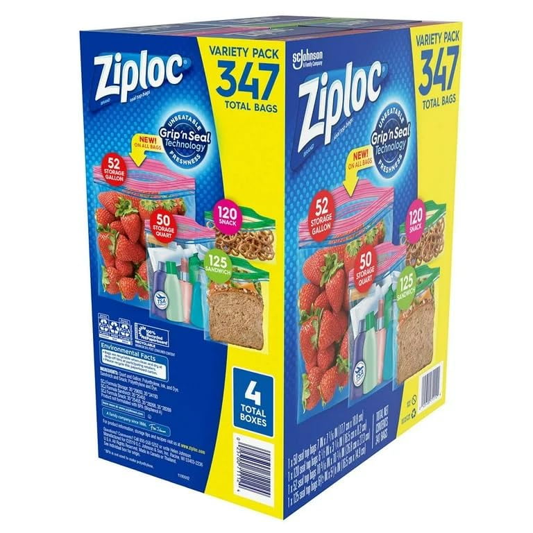 Ziploc Zip-Close Total Variety Bags - 347 Pack, Clear