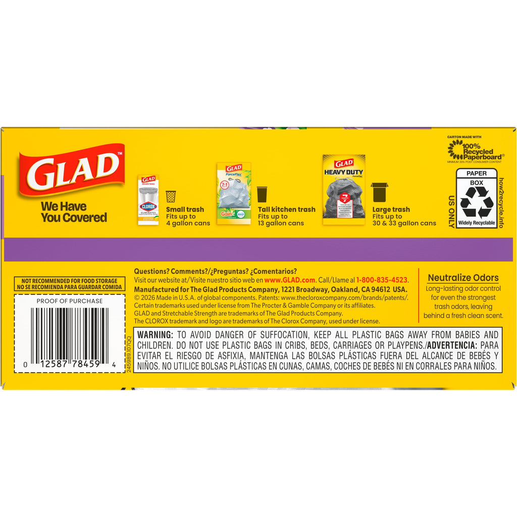 Glad ForceFlex Tall Kitchen Drawstring Trash Bags - 13 Gal, Gain Lavender, 40 Count - 3-Pack