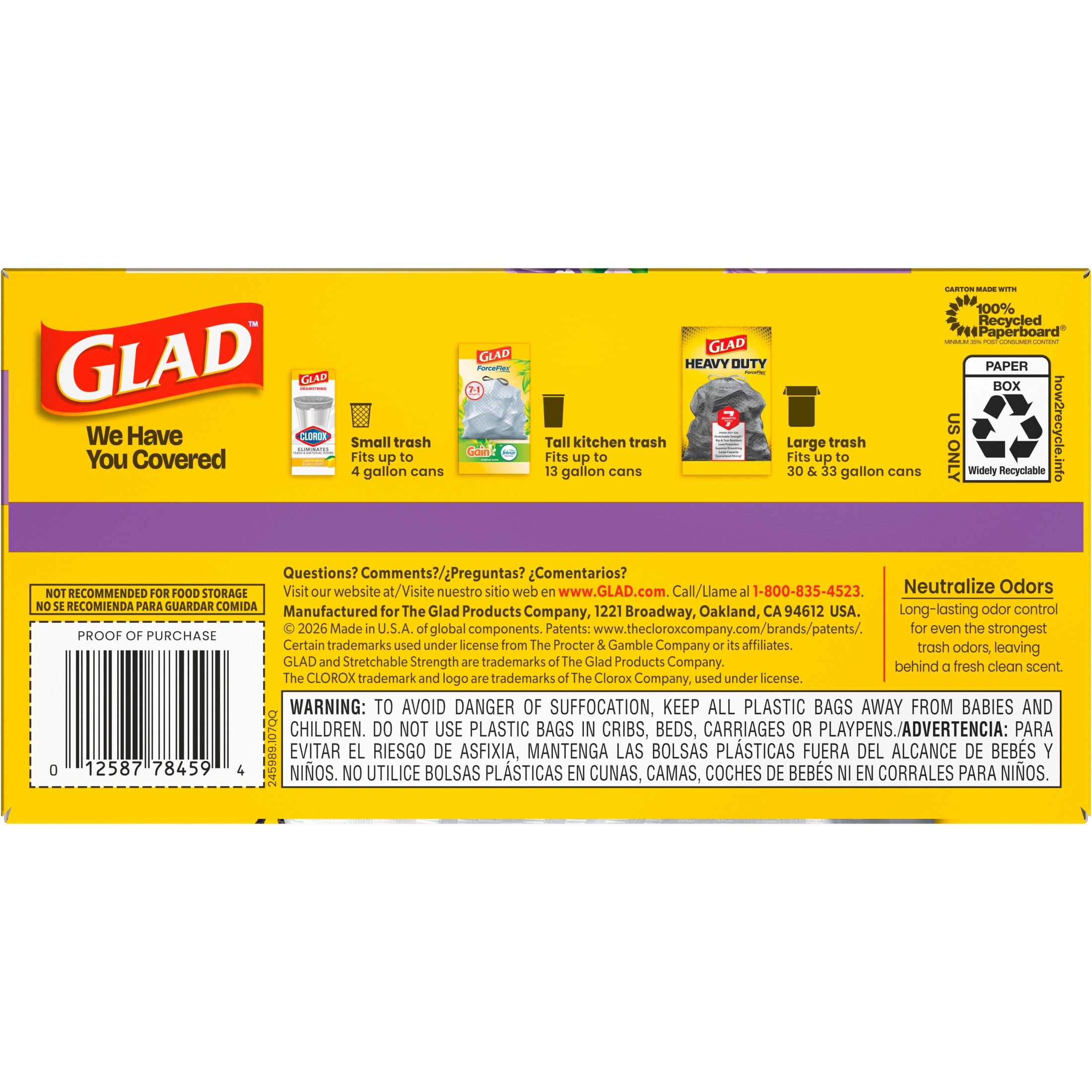 Glad ForceFlex Tall Kitchen Drawstring Trash Bags - 13 Gal, Gain Lavender, 40 Count - 3-Pack