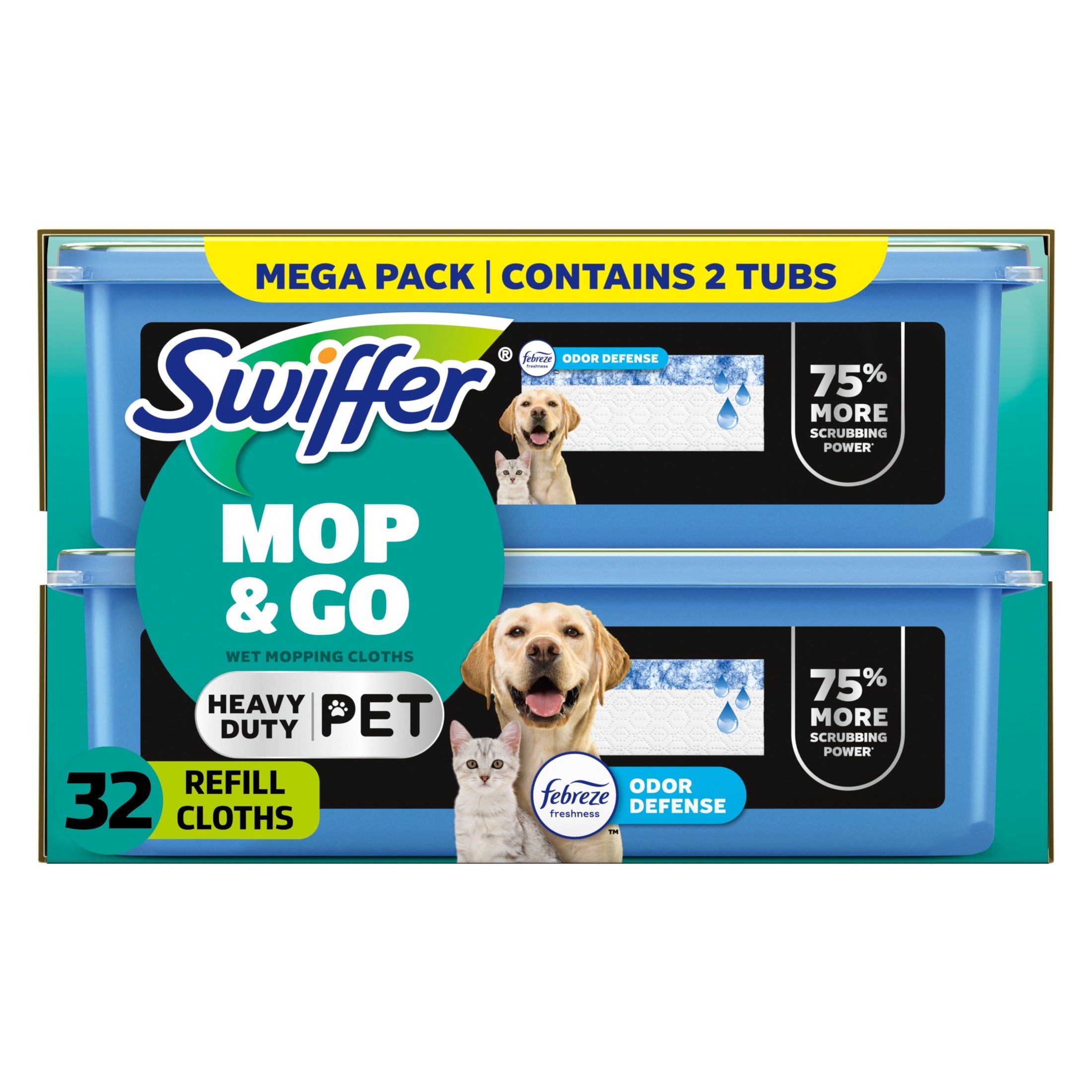 Swiffer Mop & Go Heavy Duty Pet Wet Refills - Odor Defense, 2x16 Count