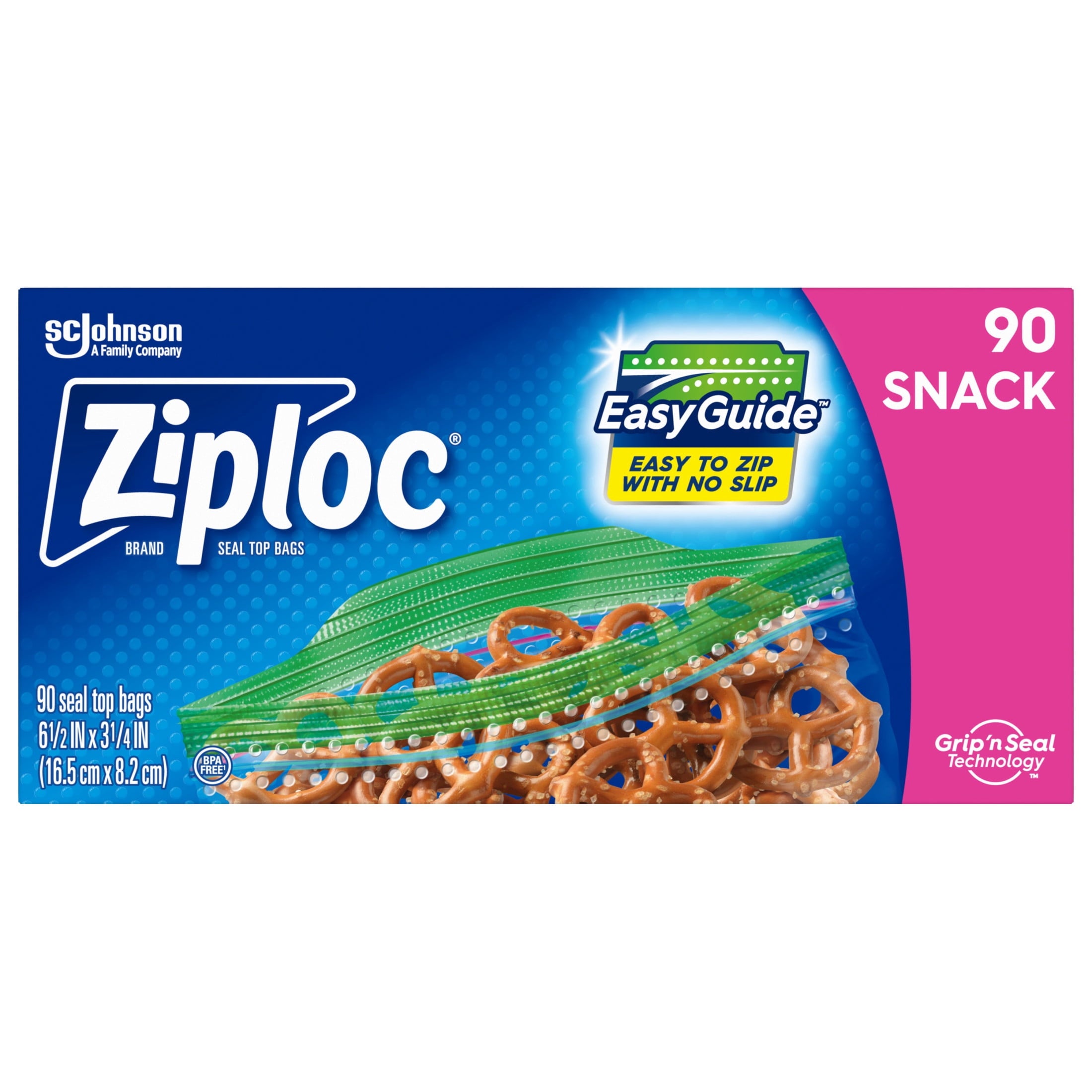 Ziploc® Snack Bags with EasyGuide™ Texture - Small Plastic Bags with Grip 'N Seal Technology, 90 Count