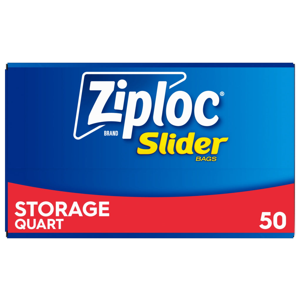 Ziploc Brand Slider Quart Food Storage Bags - School Supplies, with Power Shield Technology, Zipper, 50 Count