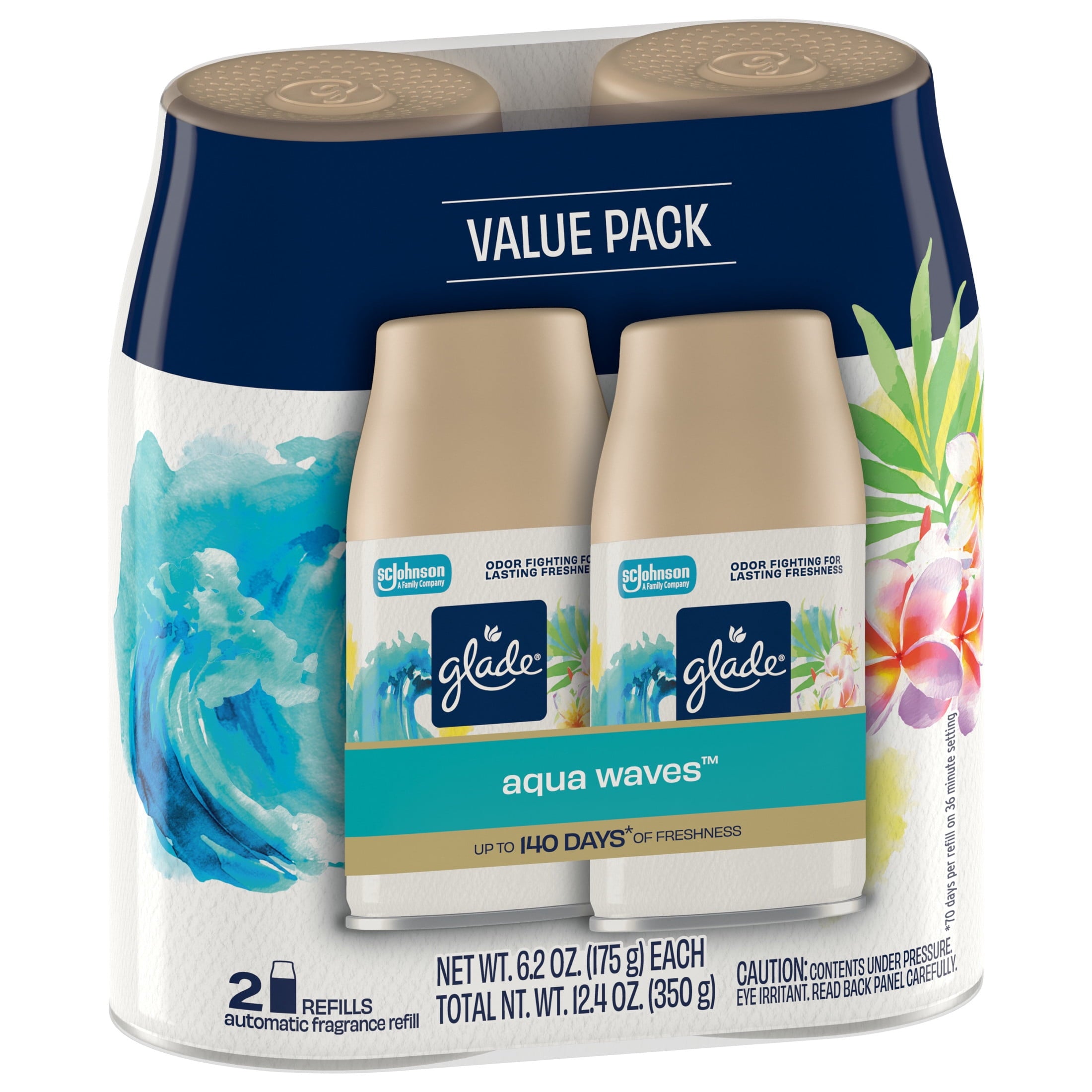 Glade Automatic Spray Refills - Air Freshener, Mothers Day Gifts, Infused with Essential Oils, Aqua Waves, 6.2 oz, 2 Count