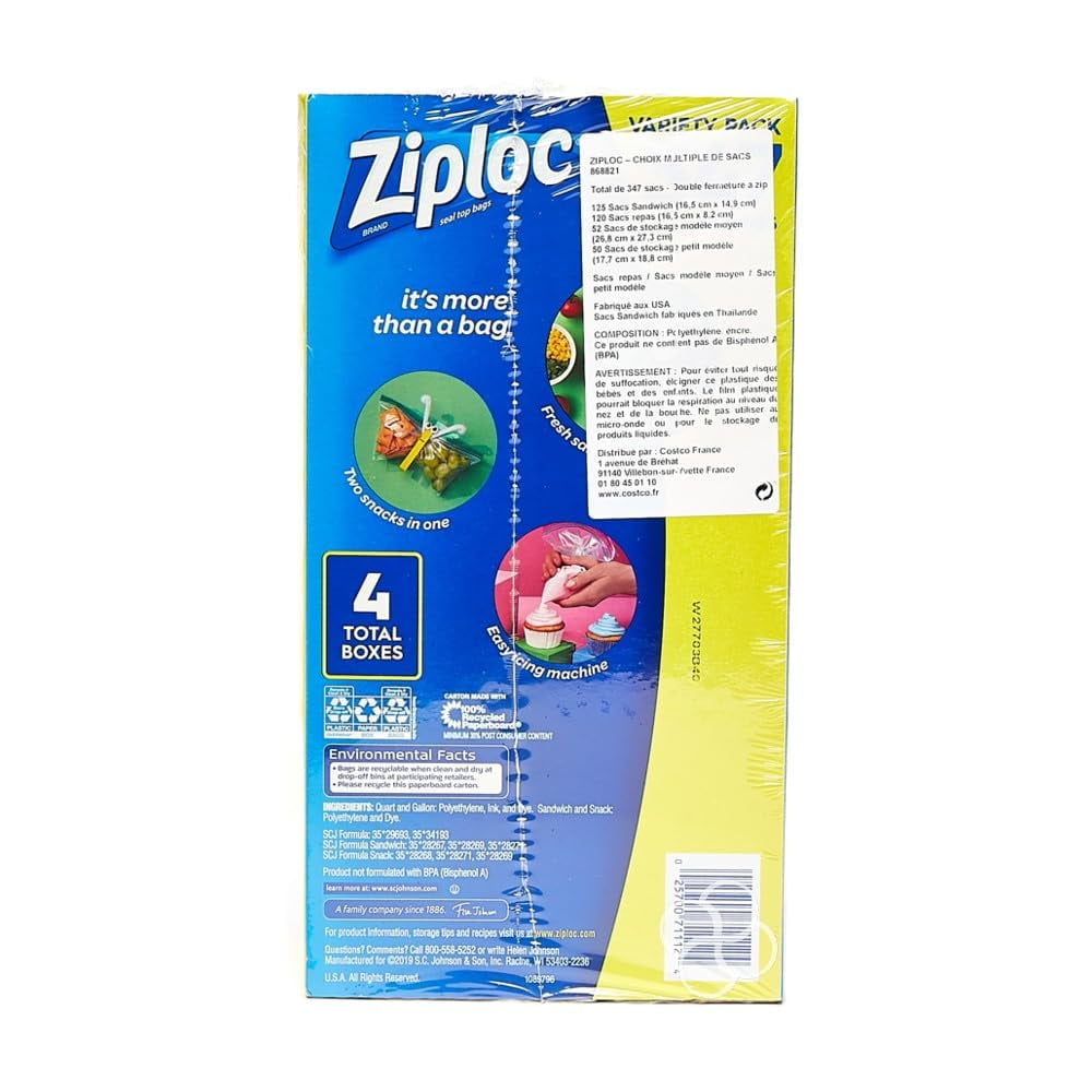 Ziploc Zip-Close Total Variety Bags - 347 Pack, Clear