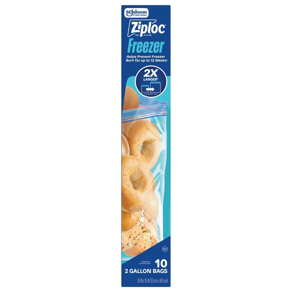 Ziploc Two Gallon Freezer Bags for Food Storage and Meal Prep - 10 Count: Double Seal Lock - BPA-Free, Protects Against Freezer Burn