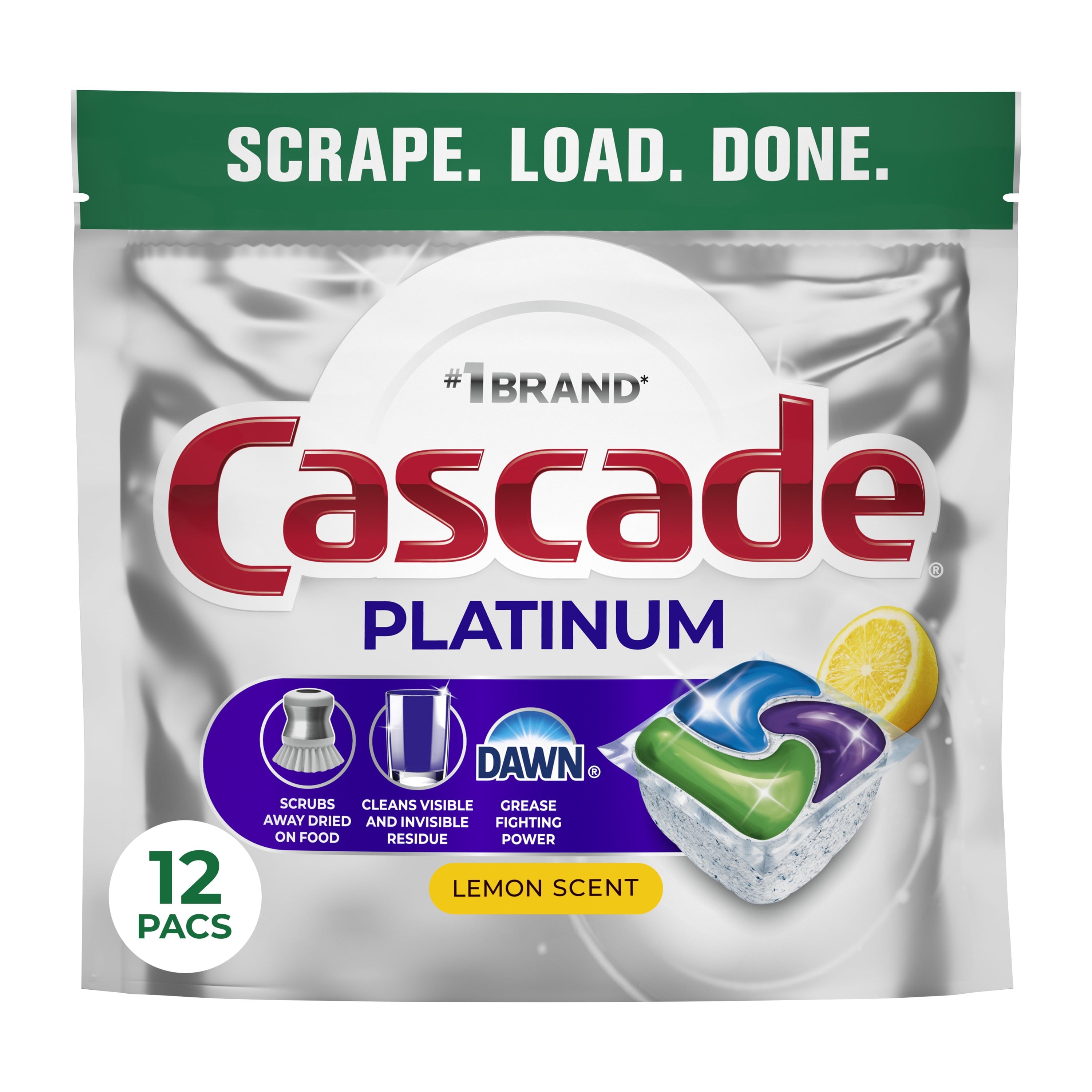 Cascade Platinum Dishwasher Pods - Dishwasher Detergent, Dish Detergent Soap, Lemon, 12 Count