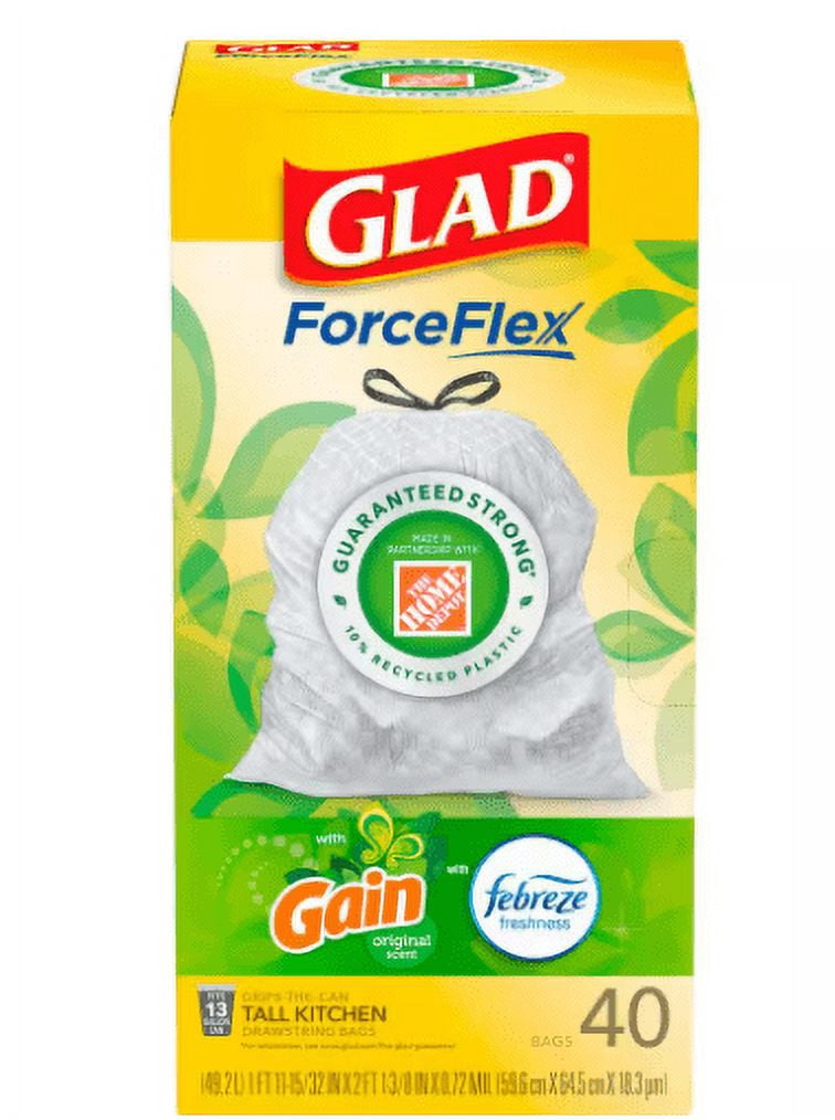 Glad Force Flex 13 Gal. Drawstring Trash Bags Original Scent with Gain Original Scent (40-Count)