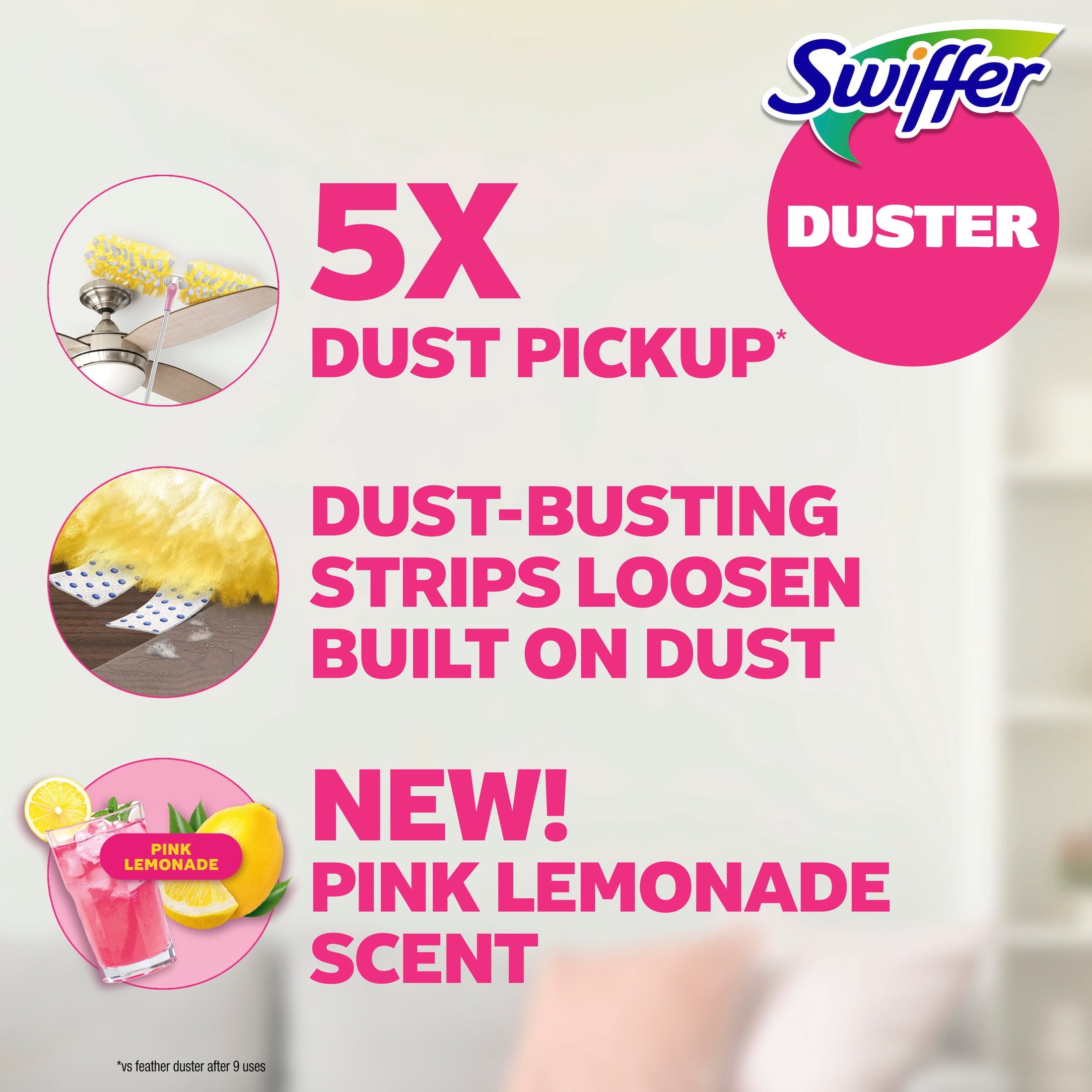 Swiffer Pink Limited Edition Duster Kit with 6 ft Super Extendable Handle - Heavy Duty Starter Kit with 8 Refills, Pink Lemonade Scent
