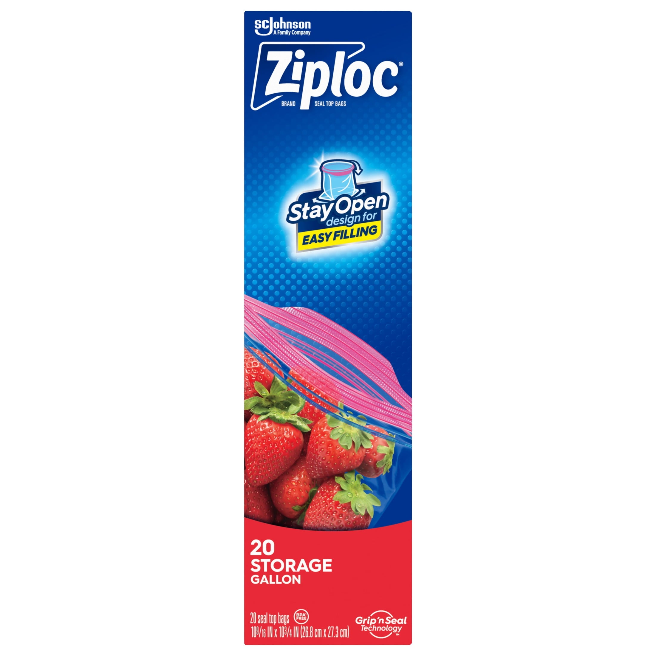 Ziploc Brand Food Storage Bags - School Supplies, with Grip 'n Seal Technology, Zipper, Gallon, 20 Count