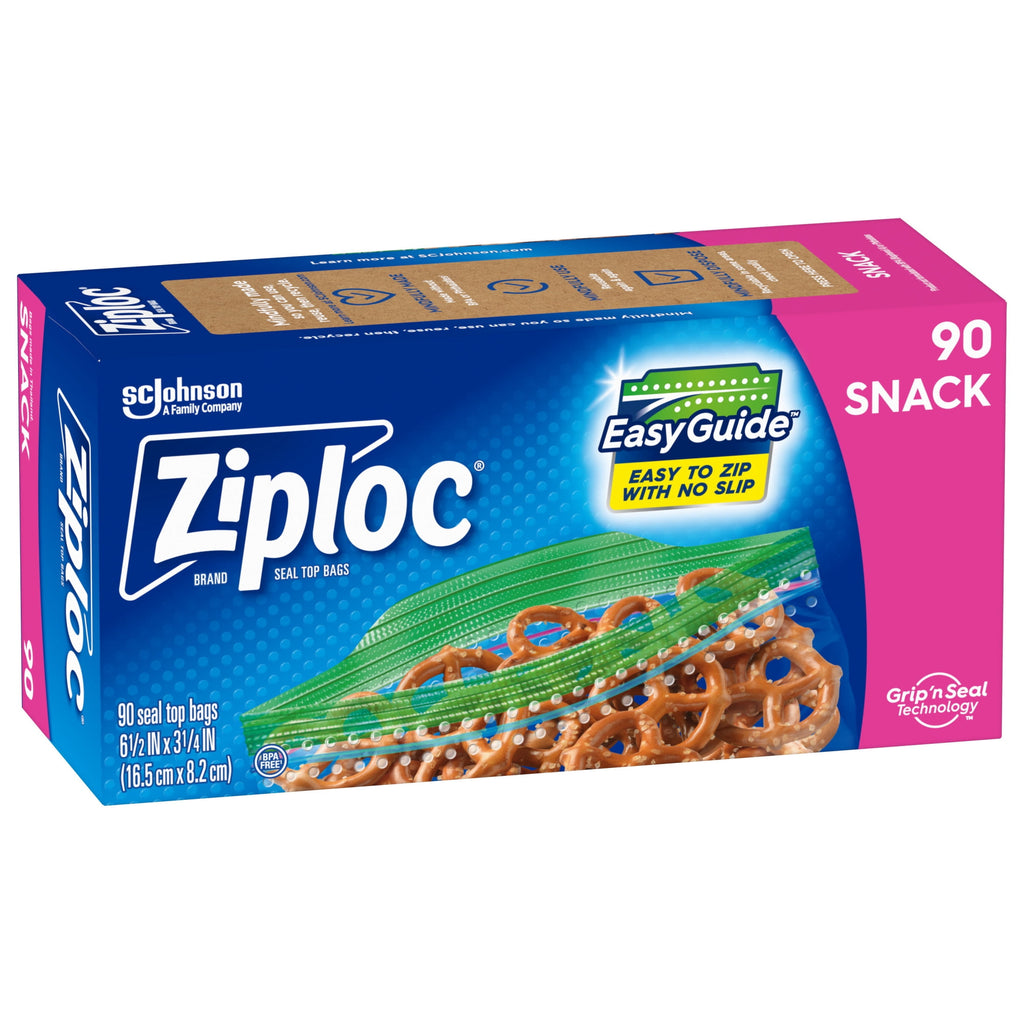 Ziploc® Snack Bags with EasyGuide™ Texture - Small Plastic Bags with Grip 'N Seal Technology, 90 Count