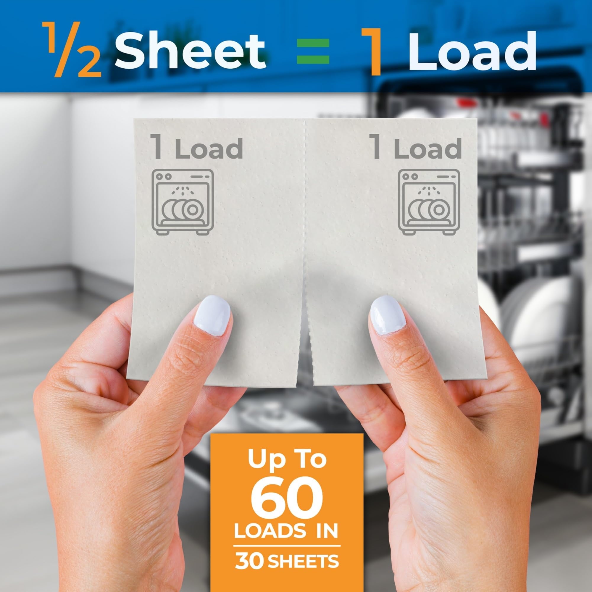 Gull living Eco-Friendly Dishwasher Detergent Sheets - Natural Dishwashing Detergent - Plant Based Dishwasher Soap Sheets - Unscented & Plastic Free Travel Size 60 Loads with Sustainable Packaging