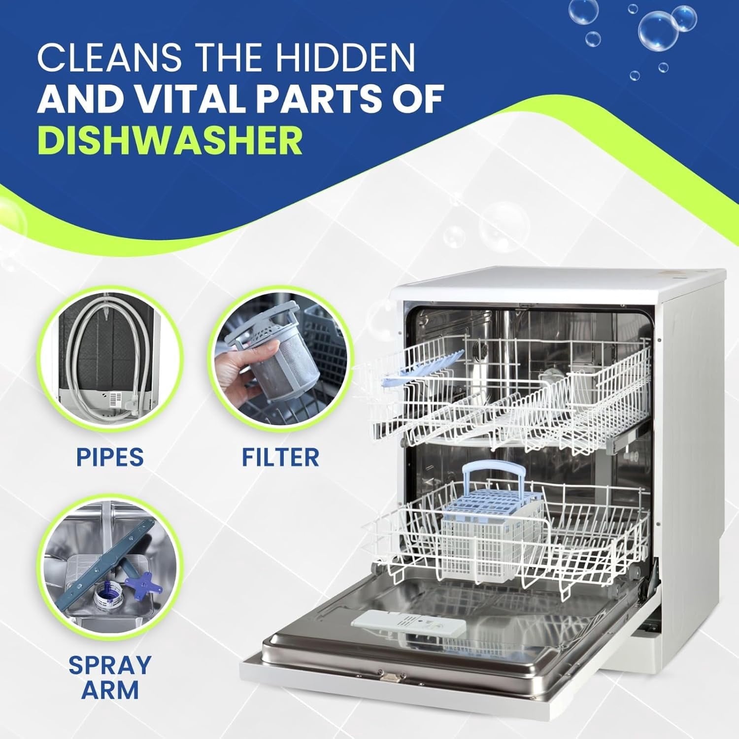 True Fresh Dishwasher Cleaner Tablets 24 Pack - Dishwasher Cleaner and Deodorizer to Descale - Remove Limescale and Buildups