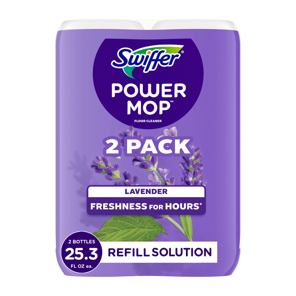 Swiffer Power Mop Floor Cleaner Bundle Includes 1 Spray Mop Device - 2 Lavender Scent Mopping Solutions 25.3 Fl Oz, 1 Fresh Scent Mopping Solution 25.3 Fl Oz & 7 Mop Pad Refills