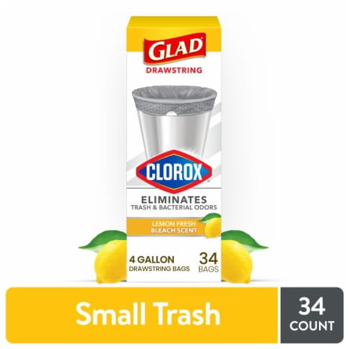 2X - Glad Drawstring Small Trash Bags - Lemon Fresh Bleach - 4 Gallon - 34 Count