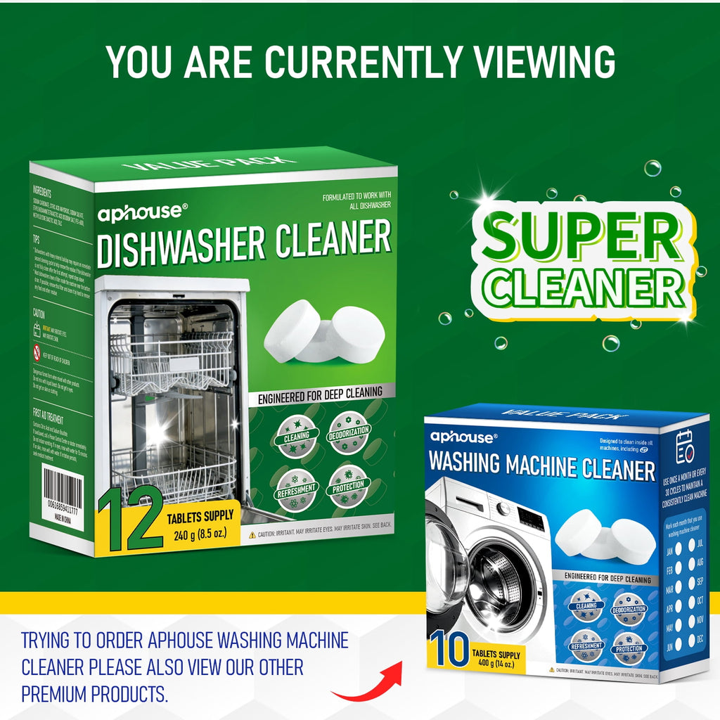 aphouse Dishwasher Cleaner And Deodorizer - 12 Tablets, Deep Cleaning Descaler for Dishwasher, Septic Safe, Removes Odor Causing Limescale