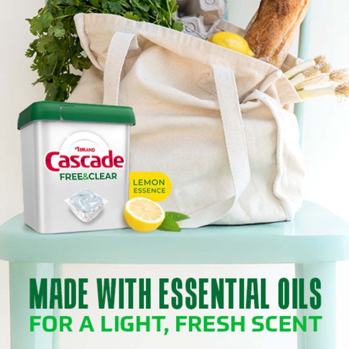 Cascade Free & Clear Dishwasher Pods - Dishwasher Detergent, Dish Detergent Soap, Lemon, 47 count