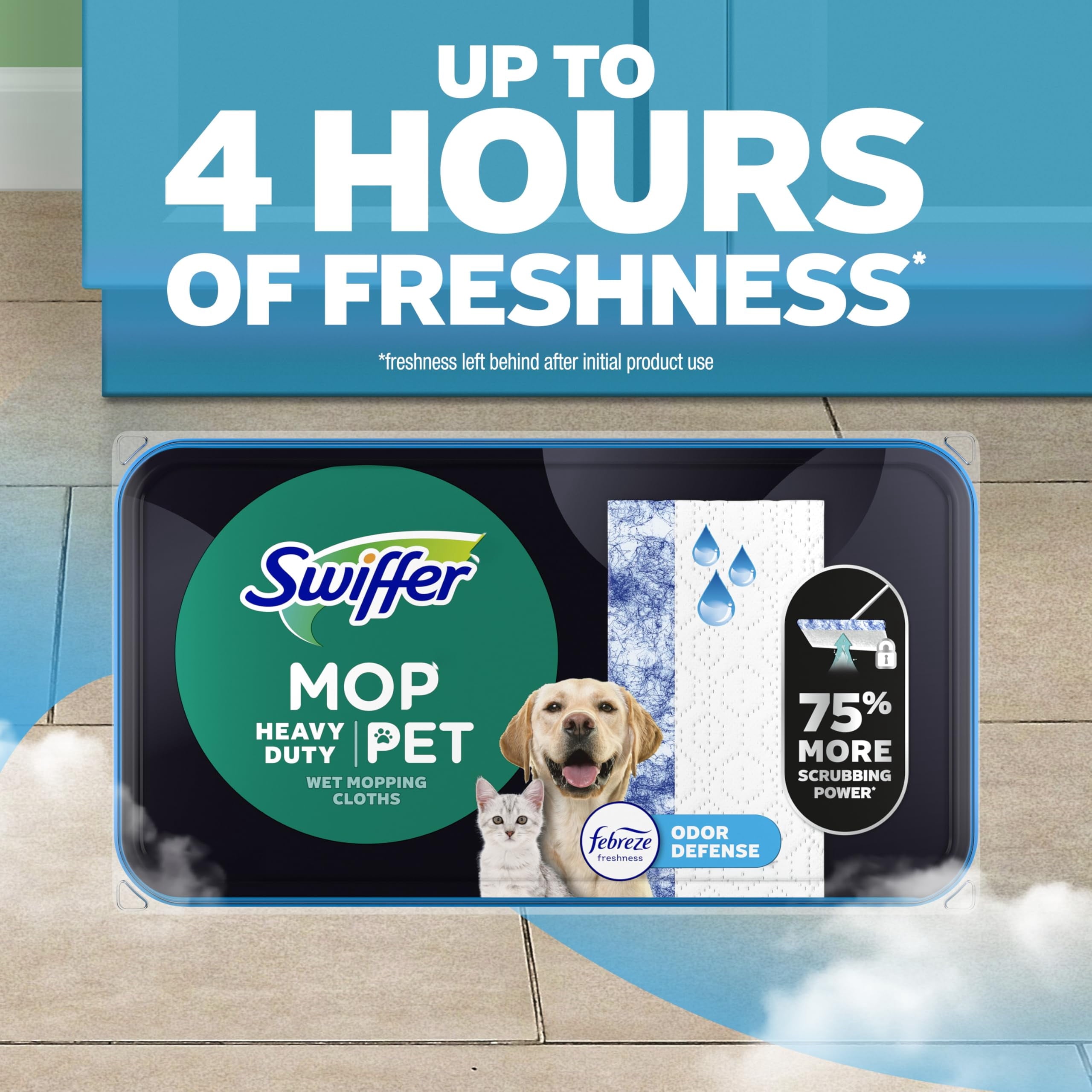 Swiffer Sweeper Pet Heavy Duty Multi-Surface Wet Cloth Refills for Floor Mopping and Cleaning - Fresh scent, 20 count