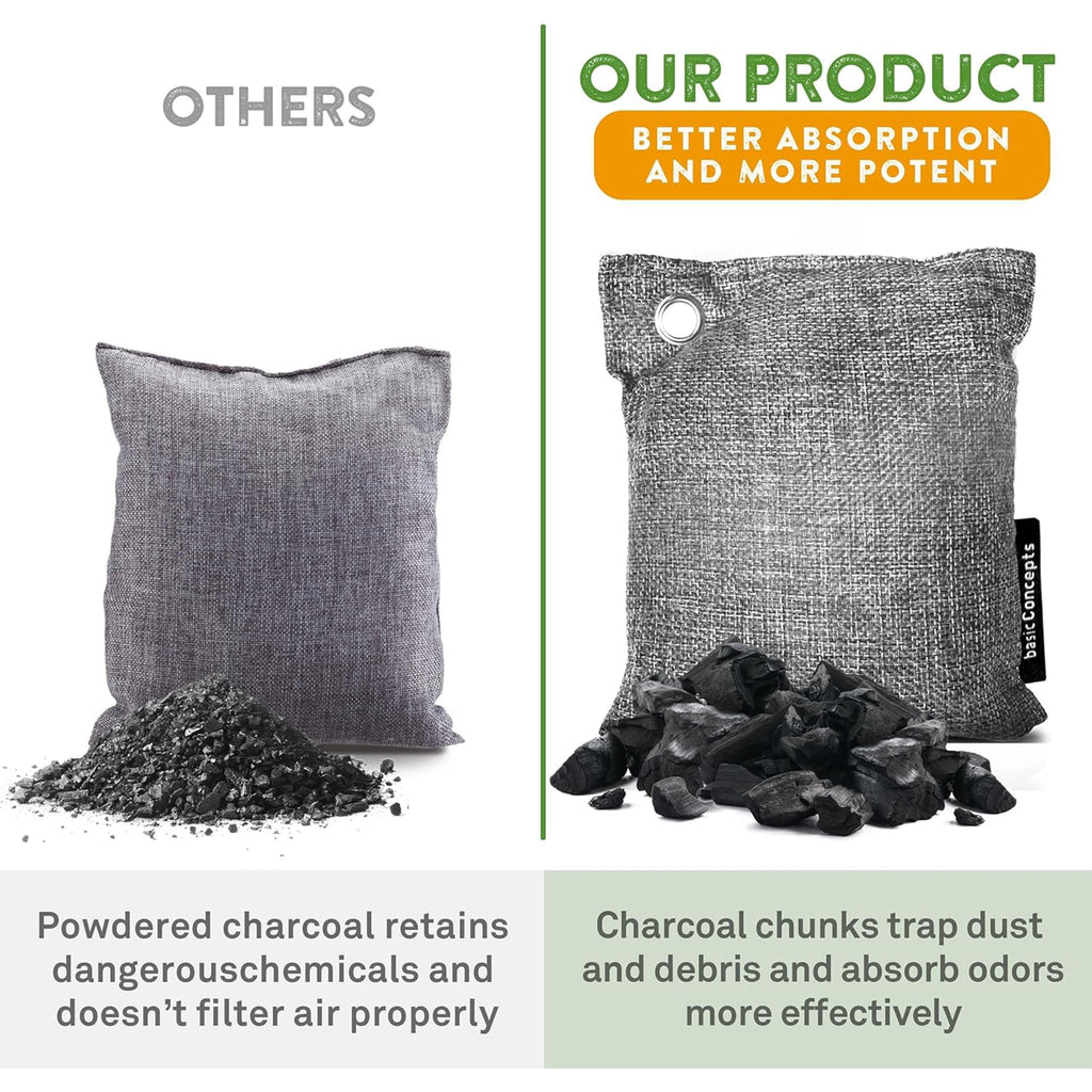Basic Concepts Activated Charcoal Odor Absorber for Strong Odor - Bamboo Charcoal Air Purifying Bag - 6 Pack