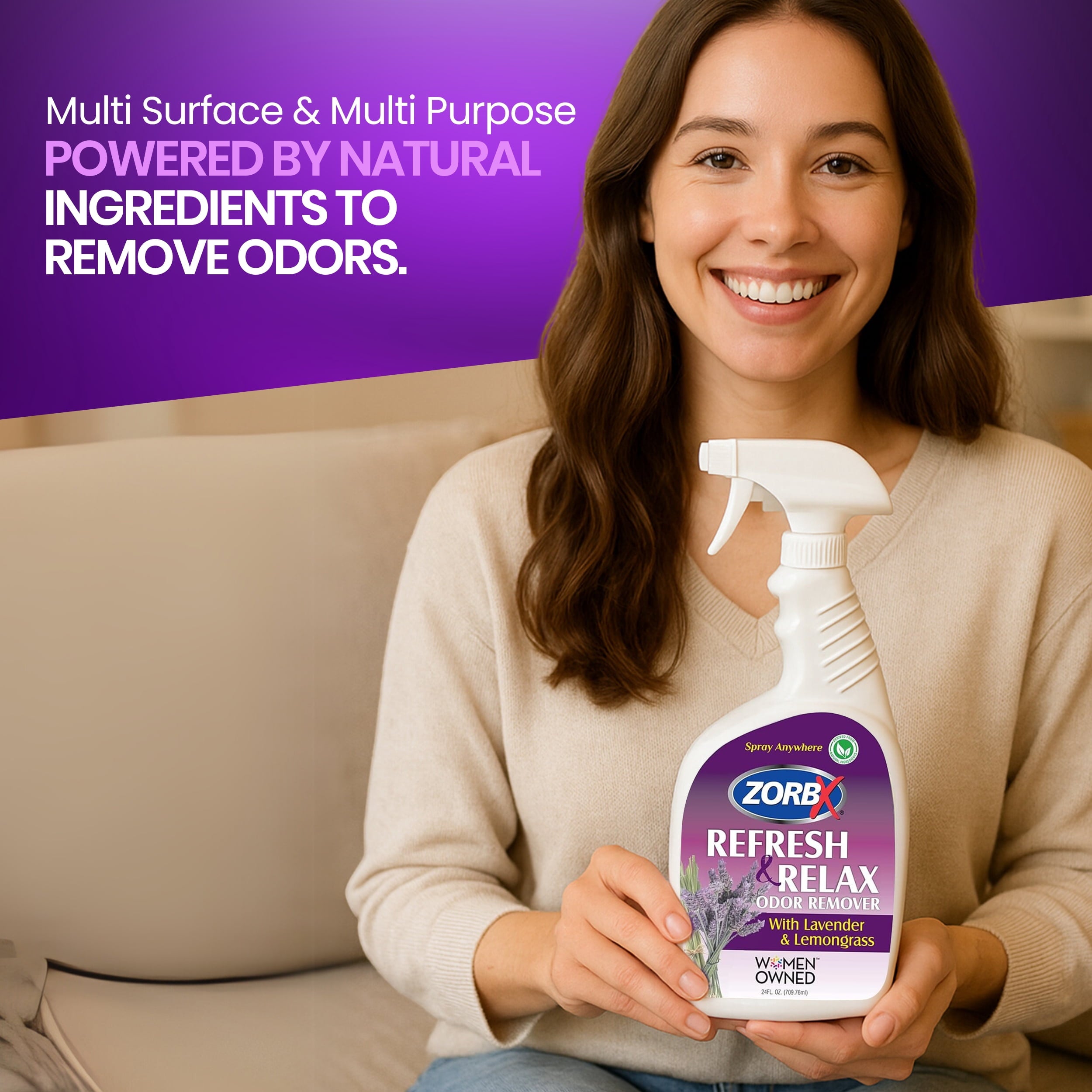 ZORBX Odor Remover Air Freshener with Lavender & Lemongrass 24 oz Fabric Freshener Spray For Home - Car & Clothes